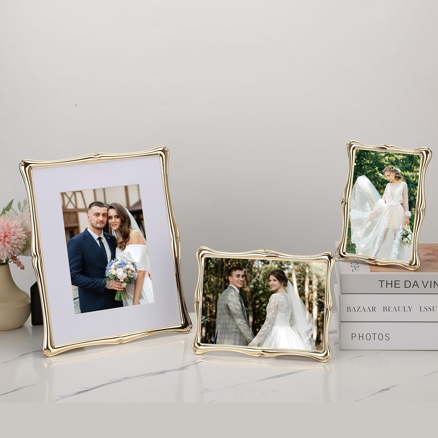 5 x 7'' Premium Alloy Gold Photo Frame - Luxury Display Hi End Décor Picture Frames 7 x 5'' with Velvet Backing,Hi End Décor Metal Frames