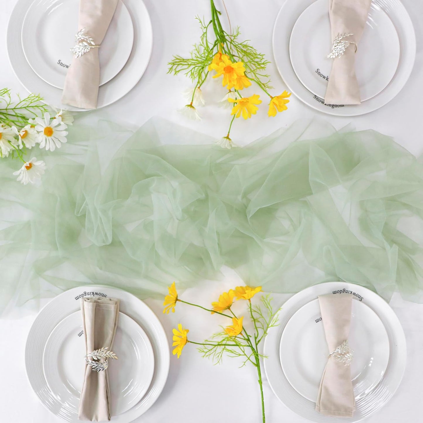 Snowkingdom Sage Green Table Runner, 10 FT Sheer Tulle Cheesecloth Gauze, Boho Rustic Table Centerpieces Decoration for Spring Wedding Baby Bridal Shower Christmas Party