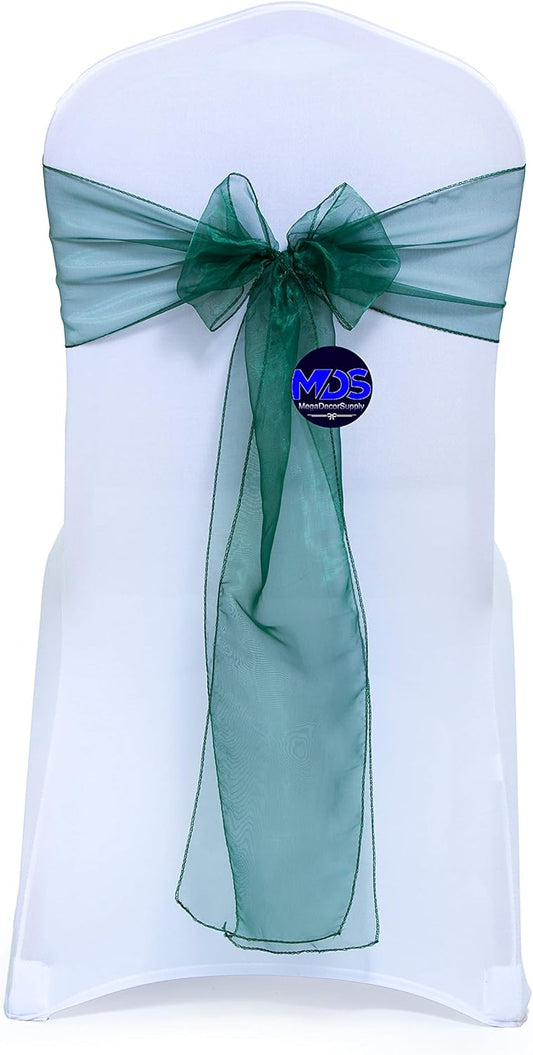 MDS Pack of 250 PCS Organza Chair Sashes Wider Dining Chair Bows Ribbon Tie Back for Wedding Party Birthday Bridal Shower Reception Event Banquet Home Chair Cover Decoration - Hunter Green