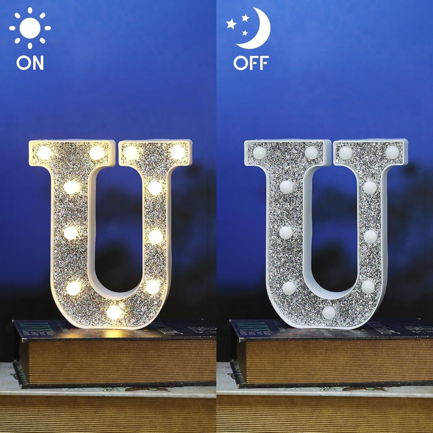 Light Up Letters, Marquee Light Letters for Table Decorations, Glitter Light Up Signs for Prom, Events, or Engagement Party Decor, Featuring Alphabet & Number Lighted Letters, Letter U