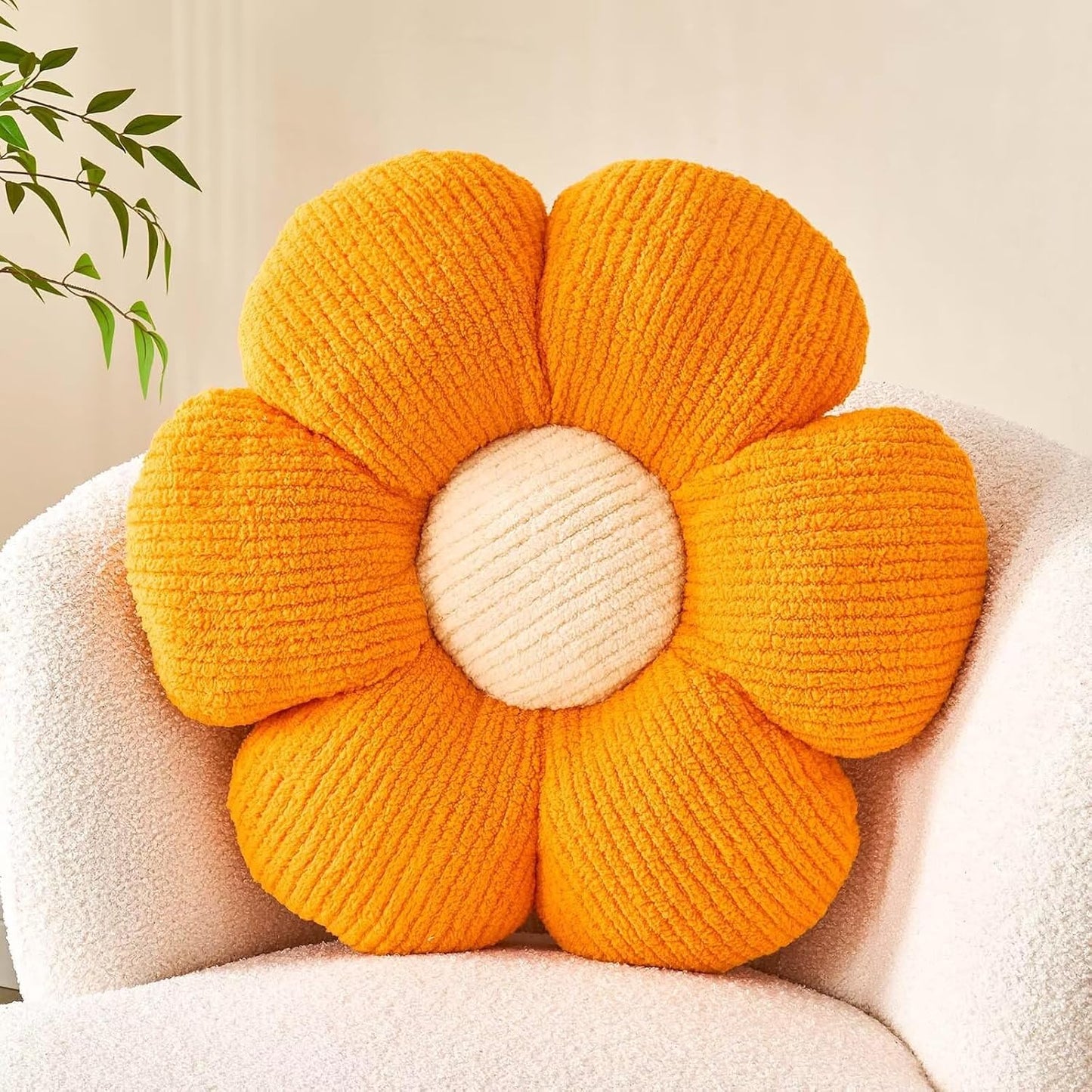 Flower Throw Pillow, Soft Orange 14.9" Shaped Floor Pillow for Home Decor, Cute Aesthetic Plush Decorative Pillows for Bed, Sofa, Couch