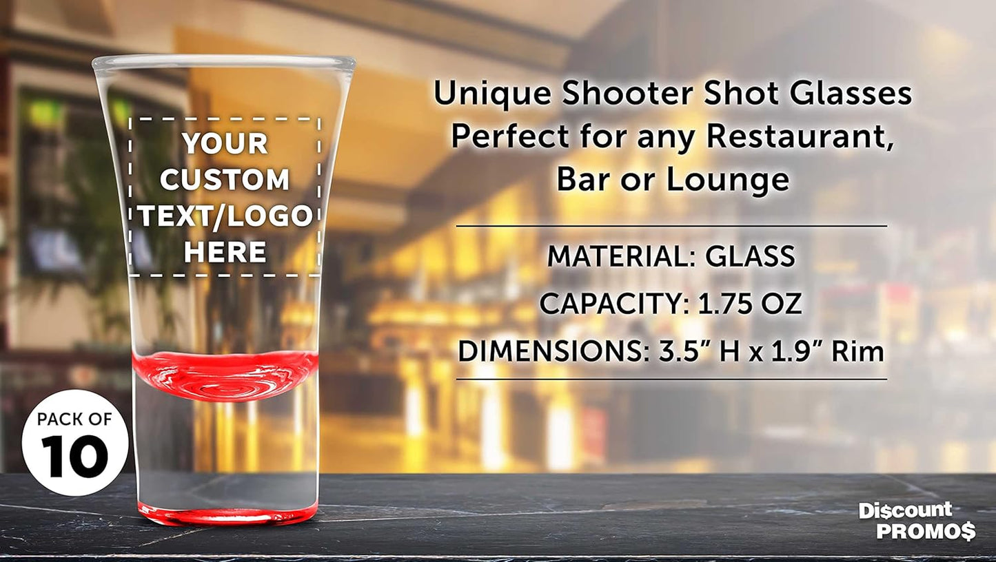 Custom 2 oz. Lord Shooter Etched Shot Glasses, 10 pack, Personalized Text, Logo, 21st Birthday Party, Lounge Glassware, Red