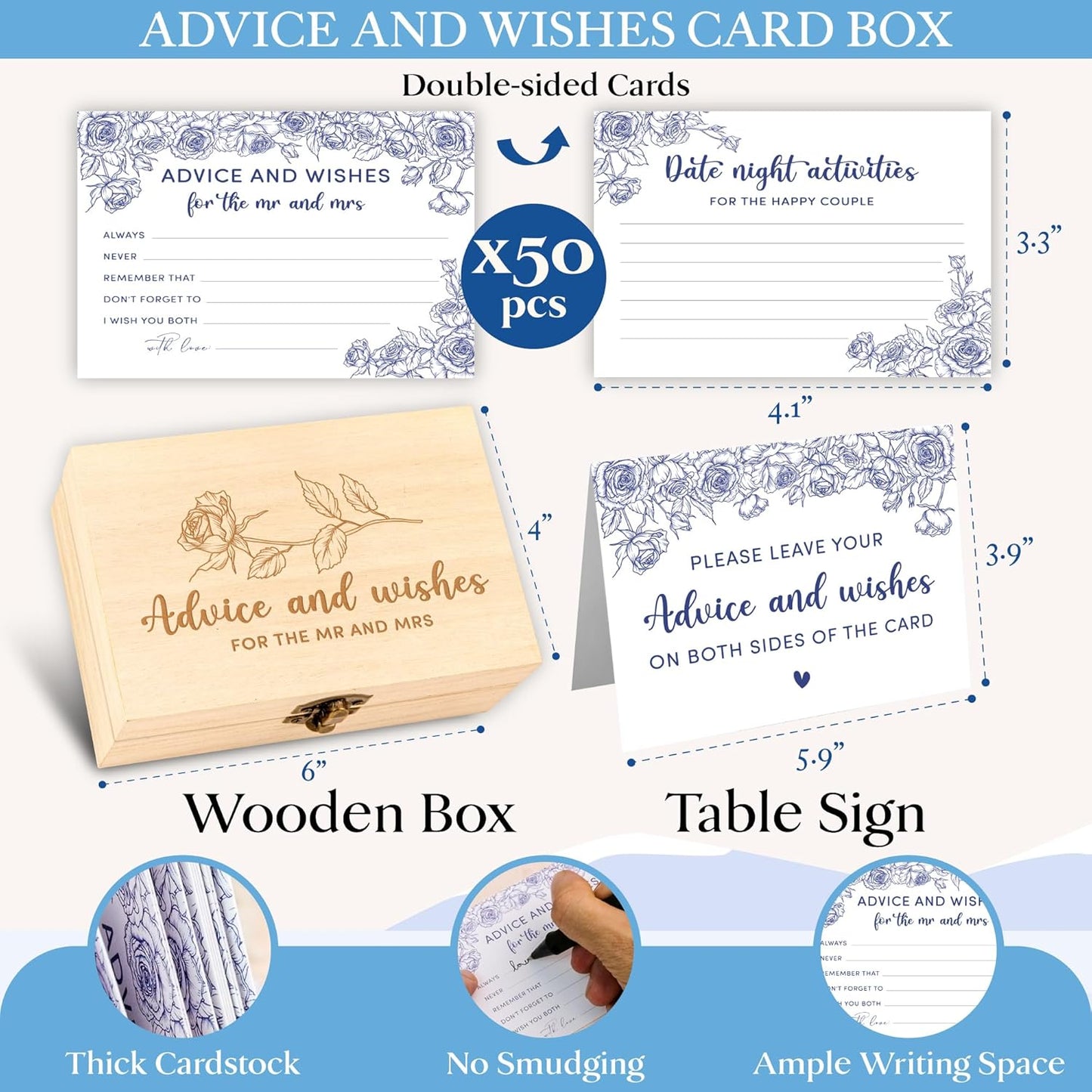 Advice And Wishes For The Mr And Mrs - Wedding Advice Cards For Bridal Shower Decorations, Blue Bridal Shower Games For Wedding Reception, Marriage Wishes For The Bride And Groom Box