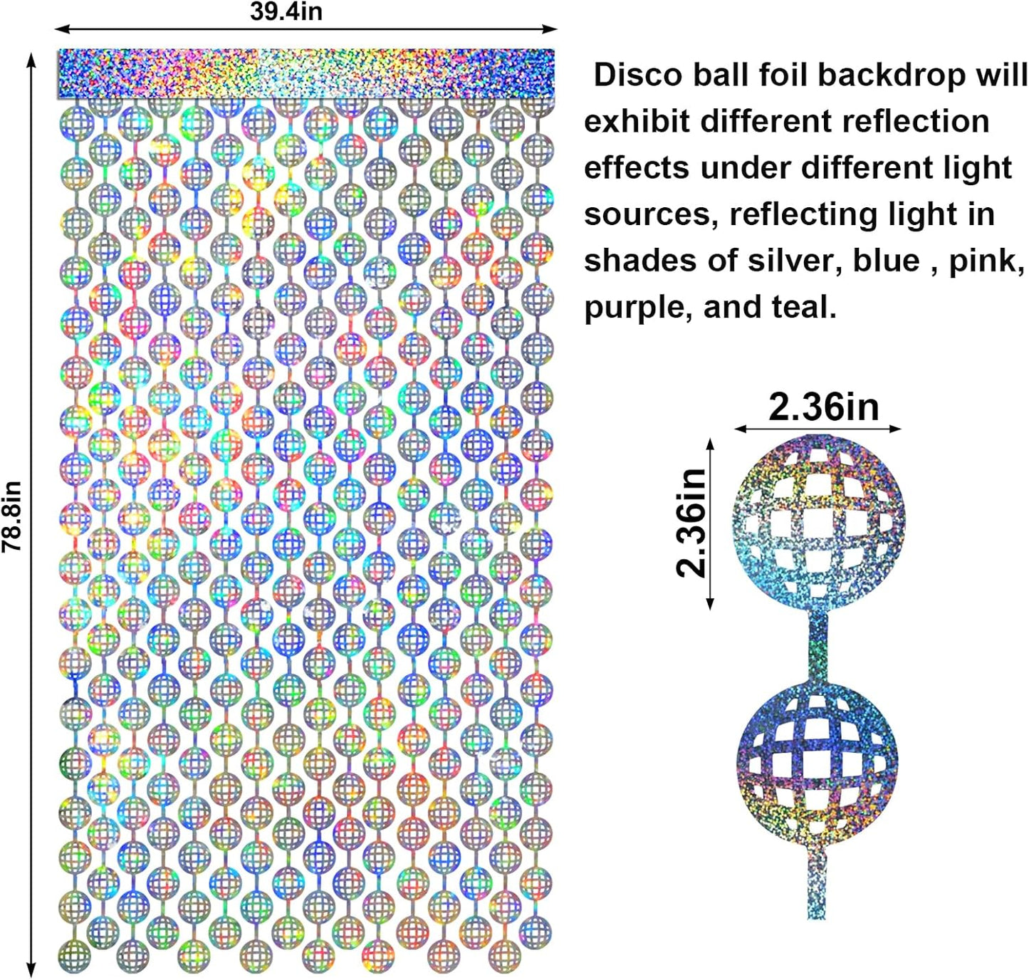 2 Packs Disco Ball Foil Curtain, Silver Glitter Metallic Backdrop for Birthday, Wedding, Baby Shower, Bachelorette, 70s 80s 90s Theme Party, Disco Party Decorations Supplies