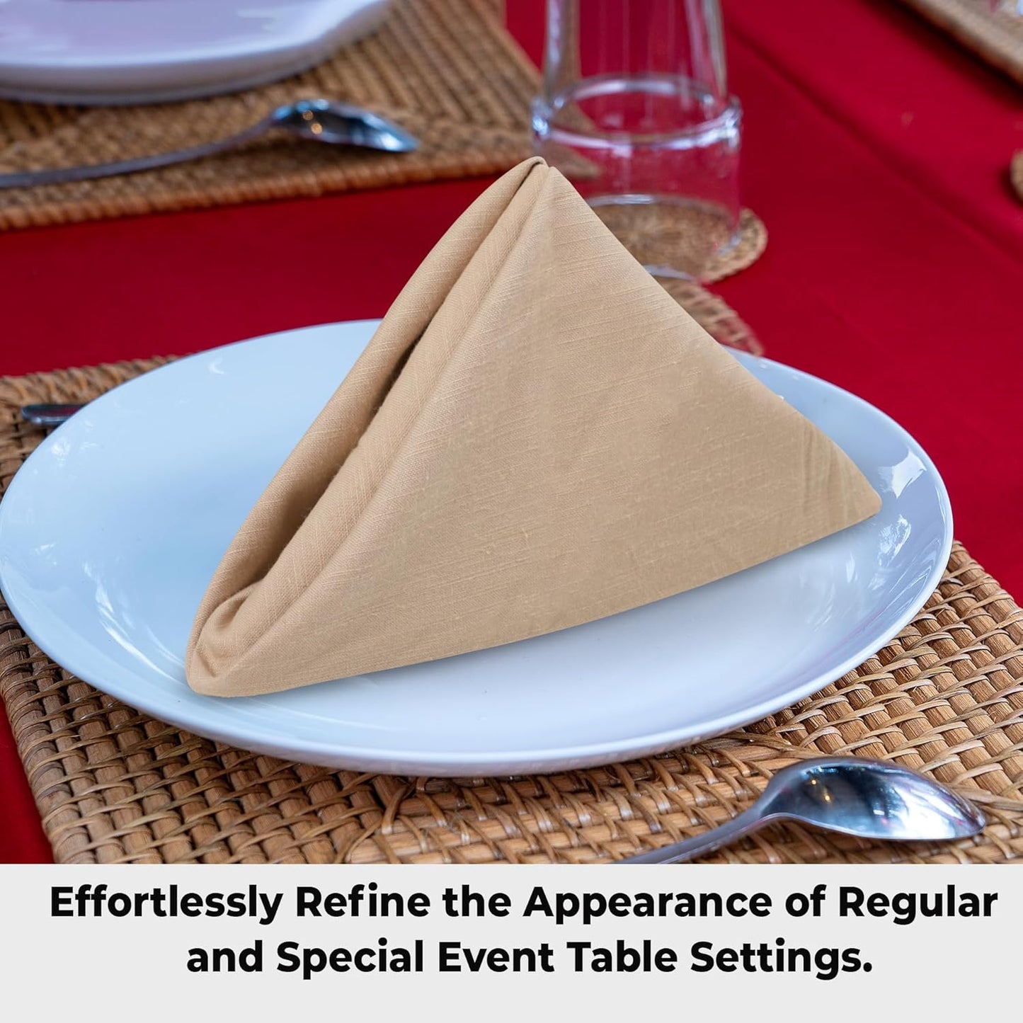 Urban Villa Dinner Napkins Solid Taupe Color Cloth Napkins (Set of 12) Oversized 20x20 Inches 100% Cotton Slub Premium Quality Soft Durable Mitered Corners Reusable Washable Everyday Use Napkins