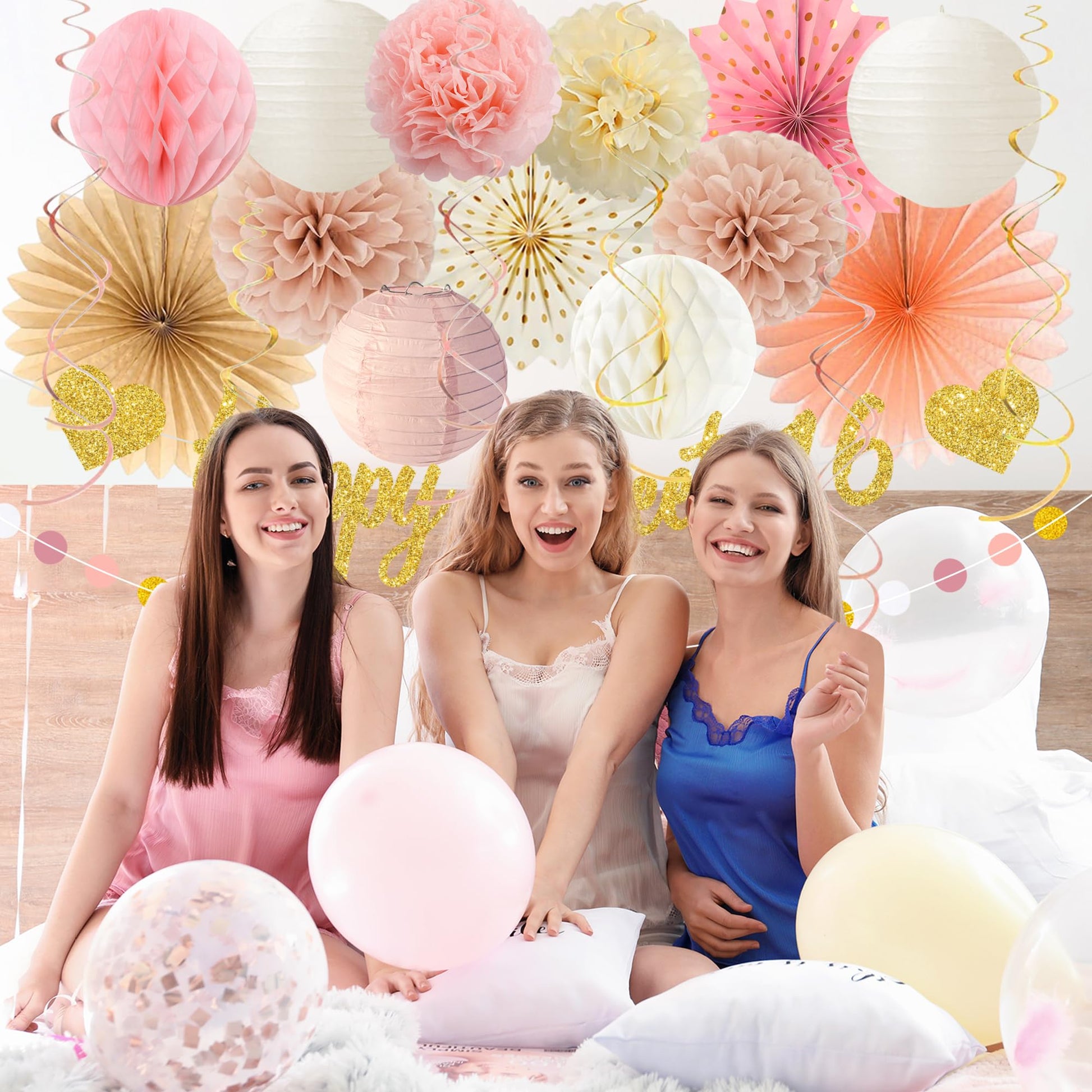 Vlipoeasn Blush Pink Sweet 16 Birthday Decorations Set for Girls
