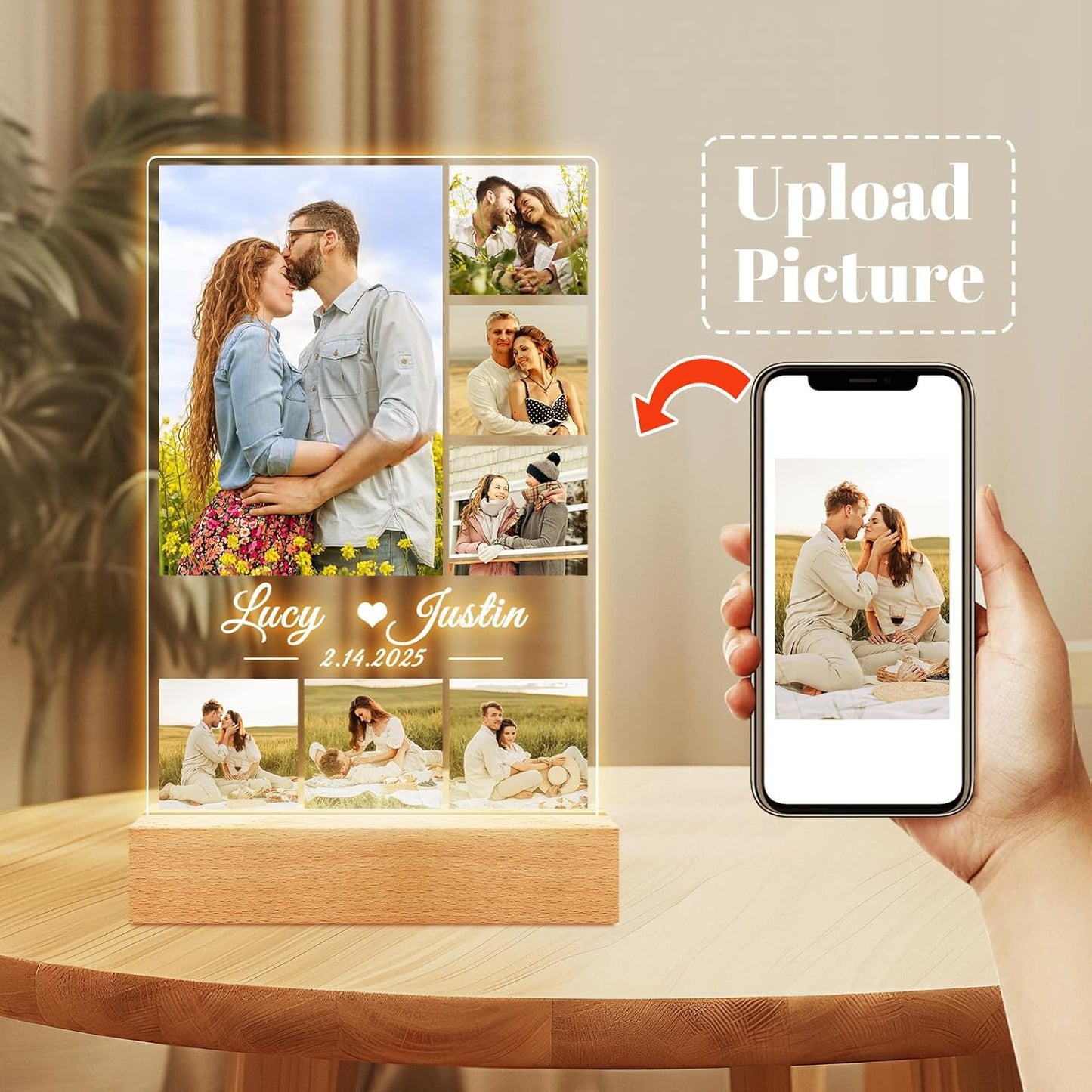 Personalized Anniversary Birthday Gifts for Women and Men, Custom Picture Frames with Photos, Personalized Photo Frame with Night Light, Customized Couple Gifts for Him Her Boyfriend Girlfriend