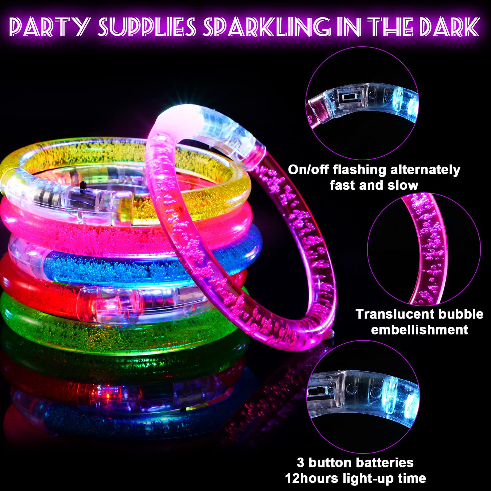 Mikulala 24Pcs Glow in the Dark Party Supplies for Kids/Adults, Flashing Light up Toys LED