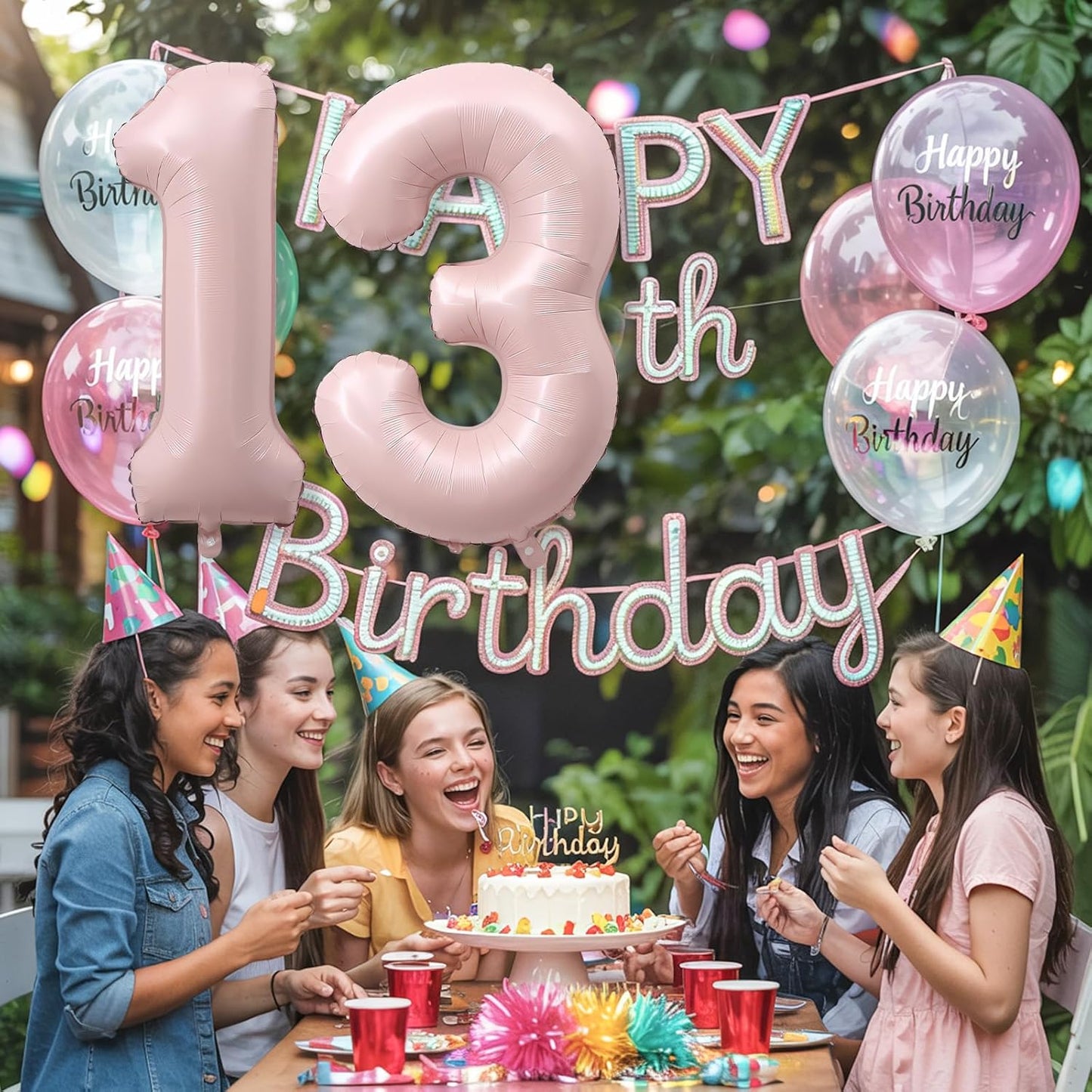 Pastel Pink 13 Balloons Numbers for Girls, 40'' Self Inflating Number 13 Balloon, Big Light Blush Pink Foil 1 & 3 Helium Balloon for Women Coquette 13th Birthday Party Anniversary Decoration Supplies