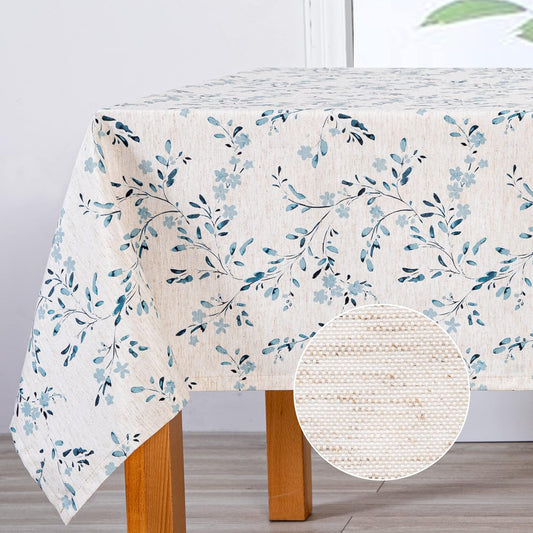 Mysky Home Rectangle Table Cloth 60x120 Inch - Spring Summer Floral Tablecloth, Waterproof Linen Fabric Oblong Table Cloth for Kitchen Dining Tablecloth for 6 Feet Table Blue, Small Blue Flower Design