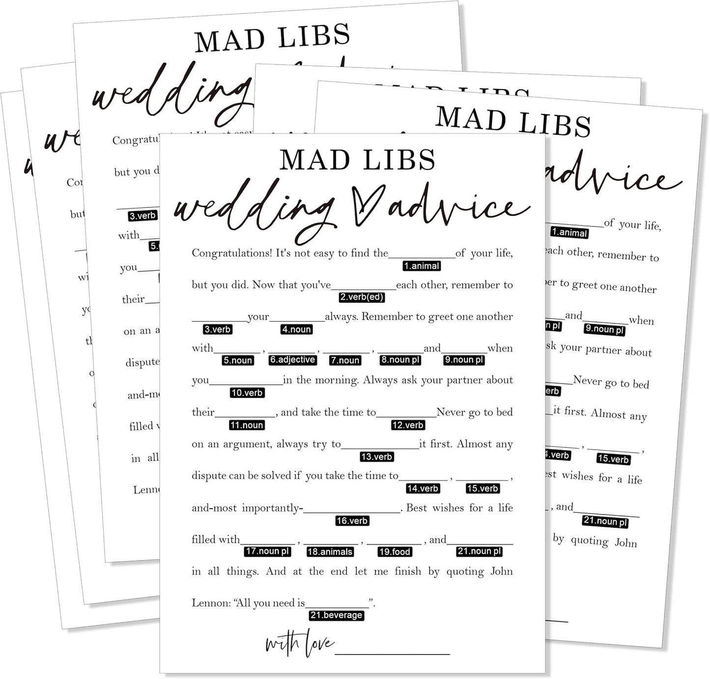 Wedding Advice Cards - Advice and Wishes for the Newlyweds Mr and Mrs Bride & Groom Perfect for Bridal Shower Wedding Games and Guest Book Alternative Pack of 25 Minimalist White 5x7 Inch Cards - A08