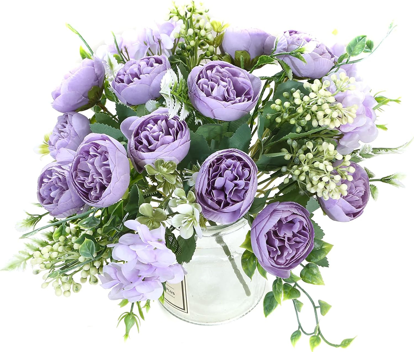 Artificial Flowers Fake Peony Silk Mini Plastic Bridal Flowers for DIY Wedding Bouquets Home Decorations 2 Packs(Light Purple)