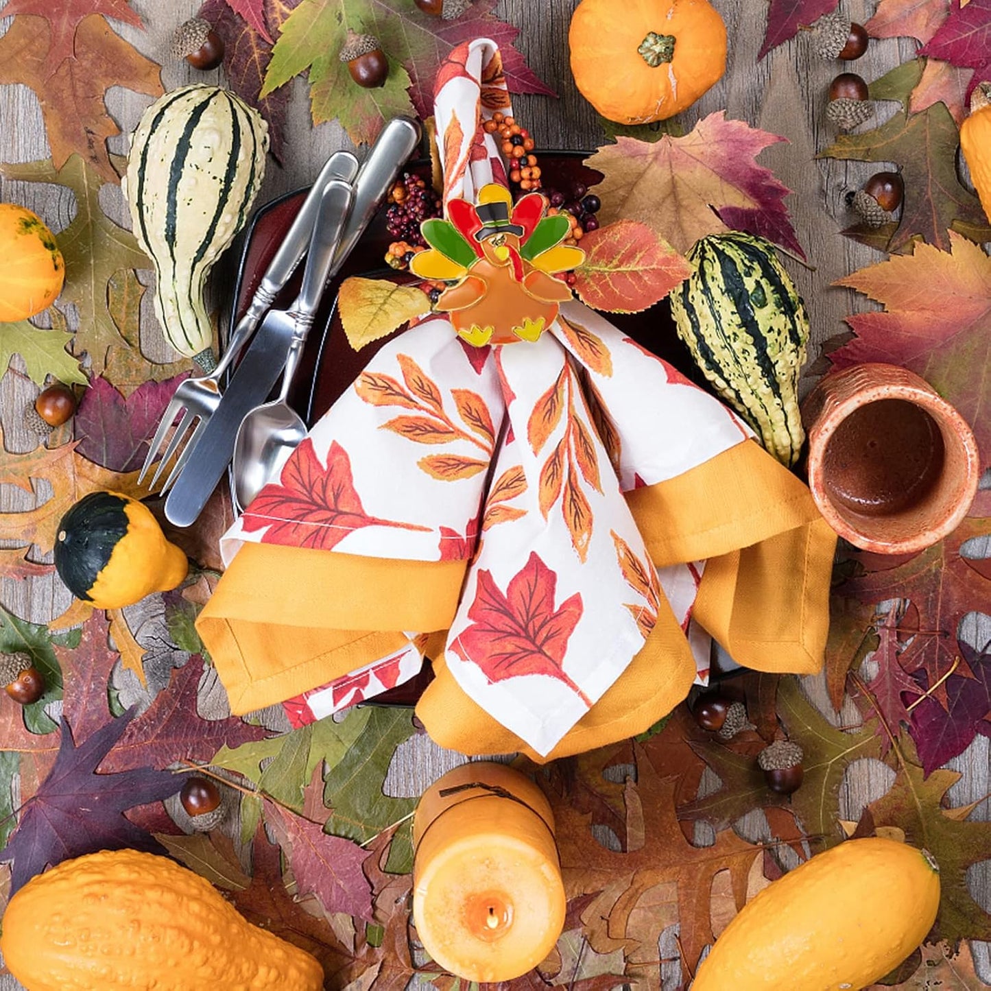 Halatool Thanksgiving Turkey Napkin Rings Set of 12, Alloy Fall Napkin Rings Dinner Tables Holders for Thanksgiving Weddings Holidays Gathering Dinner Party Decorations