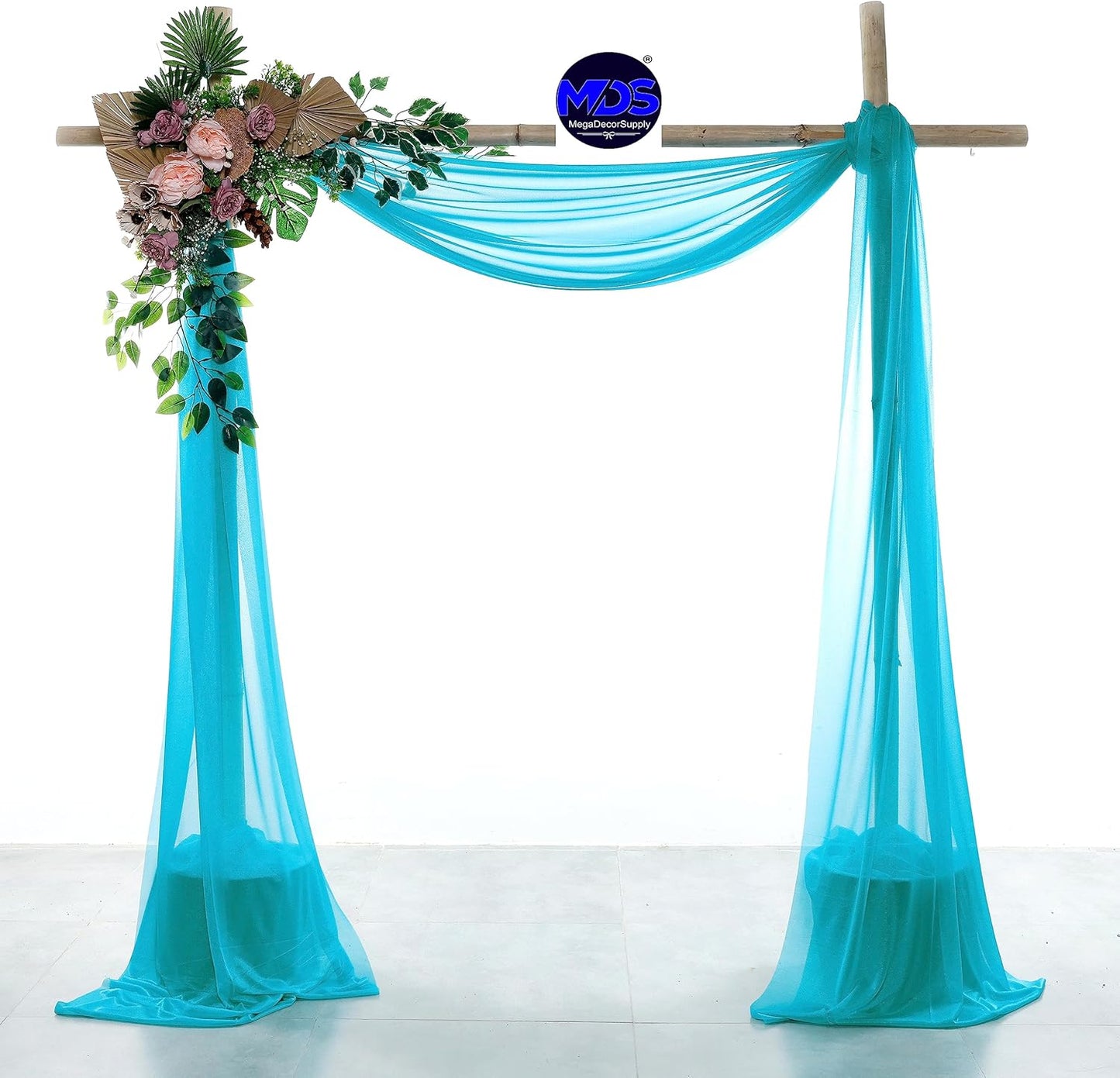 MDS Halloween Chiffon Draping Fabric - 2 Panel, 30" Wide x 100ft Long - Sheer Spooky Arbor & Canopy Drapery for Haunted House Backdrops, Party Ceilings, DIY Costumes & Themed Events - Peacock Blue