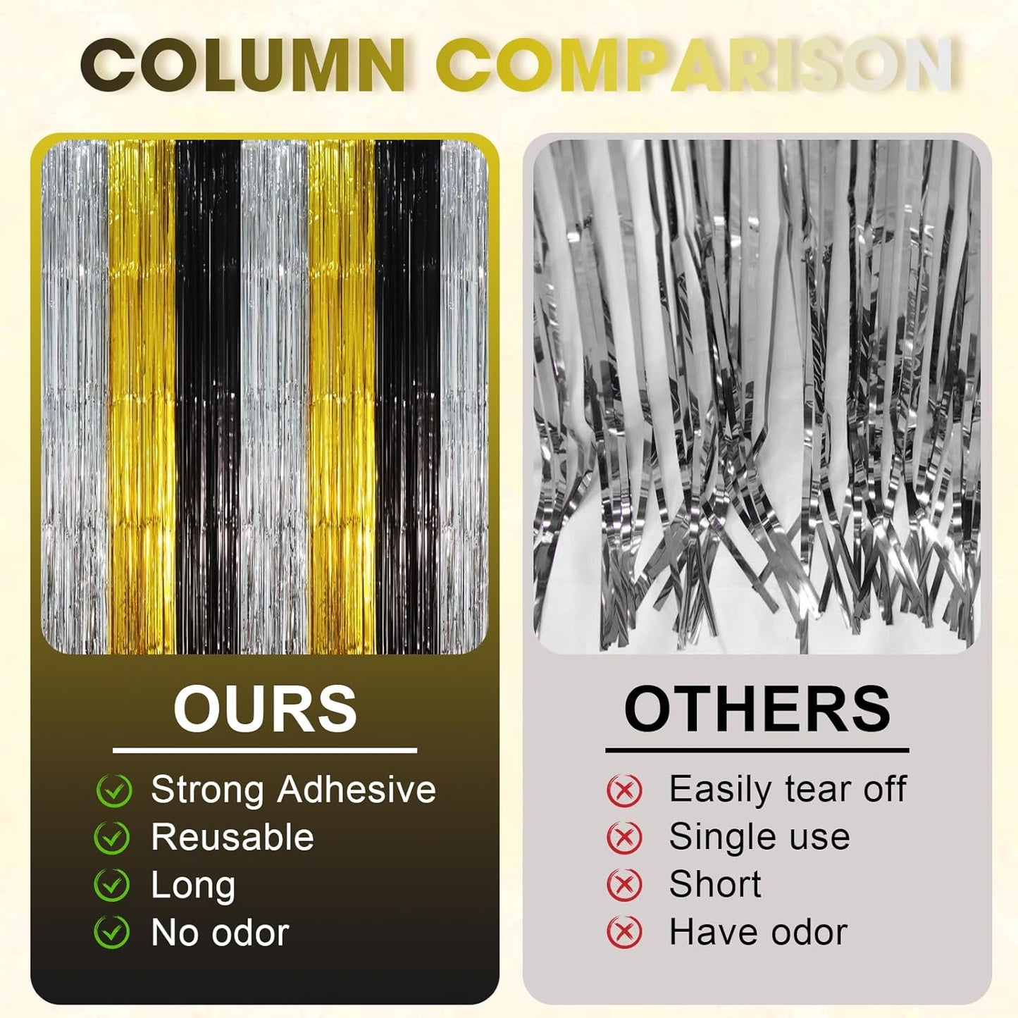 3 Pack 3.3 x 8.2 ft Black Gold Silver Foil Fringe Backdrop Curtains, Tinsel Streamers Party Decorations, Fringe Backdrop, Door Shimmer for New Years or Birthday Party