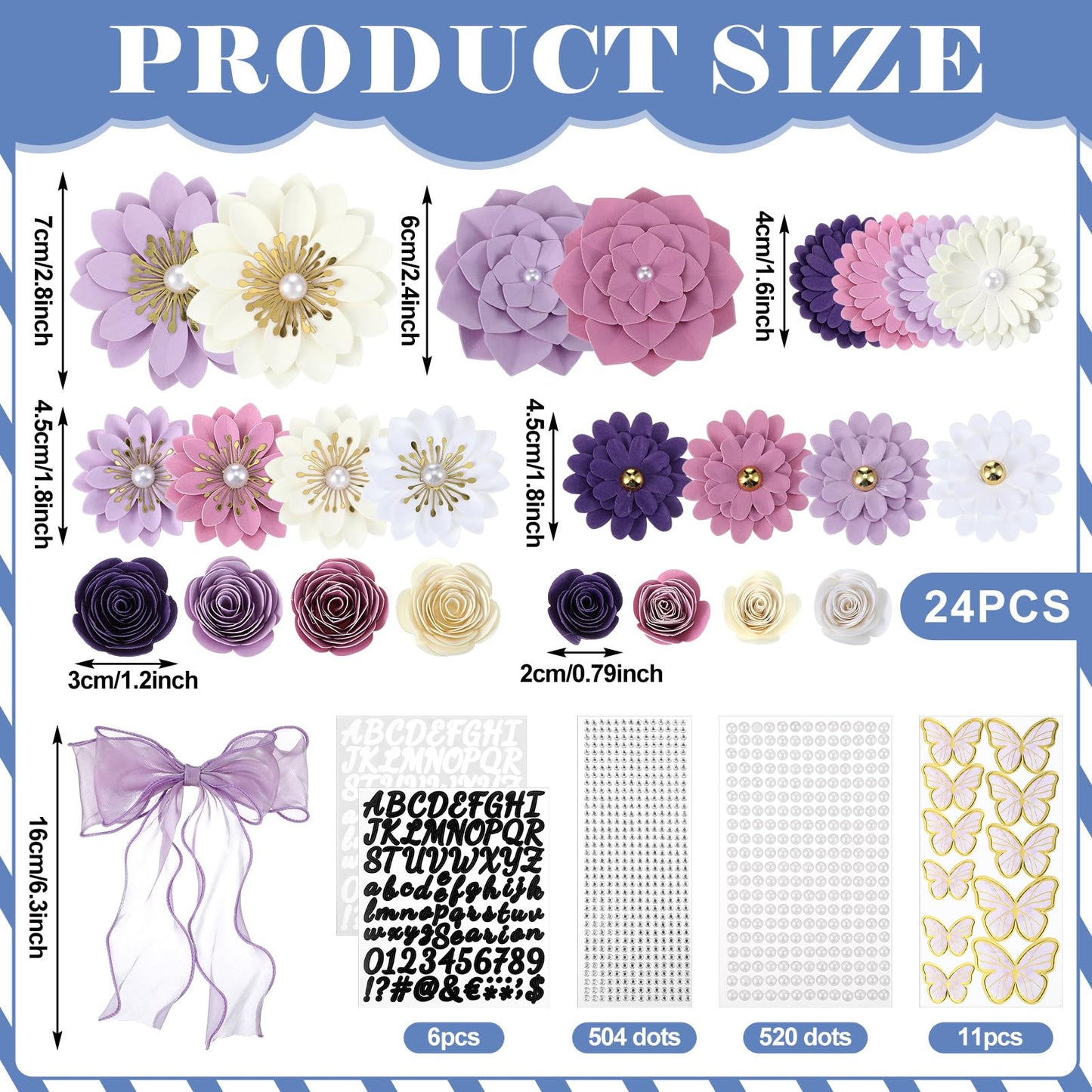 MotiMind 46 Pcs DIY Graduation Cap Decorations Kit Included Paper Flowers, 3D Butterfly Stickers