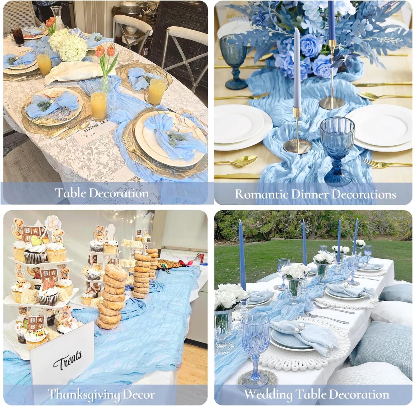 6 Pack Baby Blue Cheesecloth Table Runner 120 inch Gauze Cheese Cloth Table Runner Light Blue 10FT Boho Sheer Runner for Wedding Party Baby Shower Birthday Boy's Room Home Decor