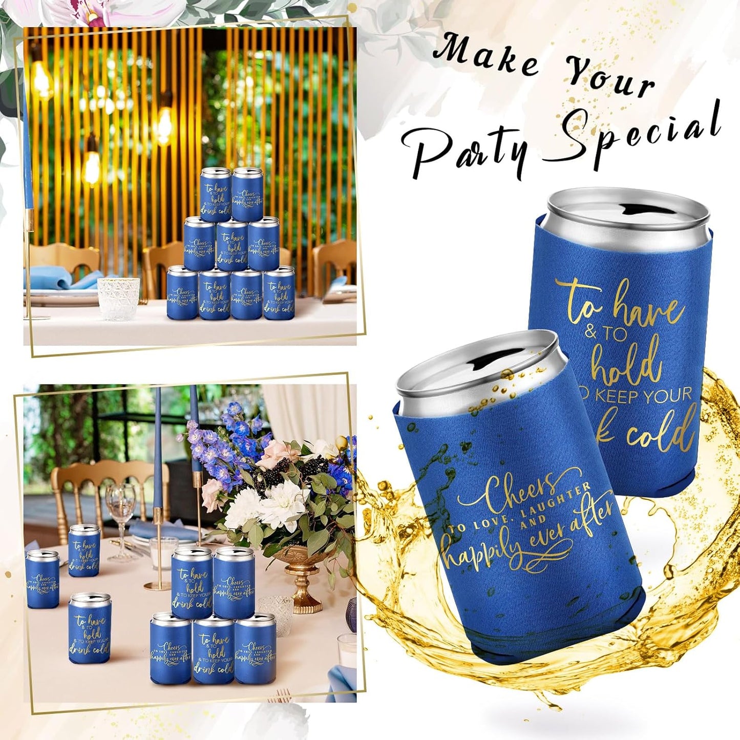 50 Pieces Wedding Can Cooler Bulk Engagement Party Favors for Guests Cheers to Love Laughter and Happily Ever After Rehearsal Dinner Decorations for Wedding Bridal(Blue,Cute)