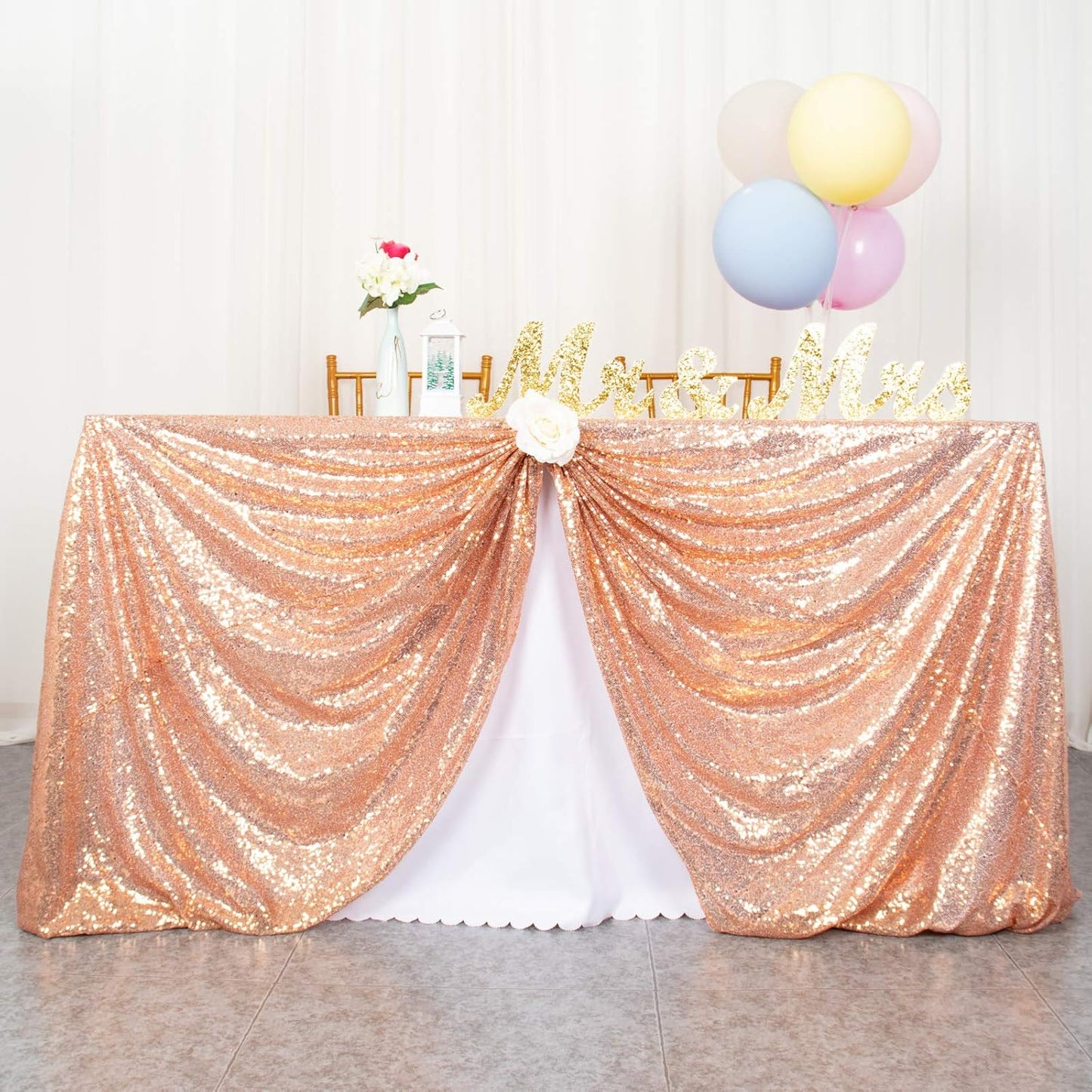 ShinyBeauty Square Tablecloth 72x72-Inch Sequin Tablecloth Overlay Rose Gold Table Cover Sequined Table Cloths for Wedding Rose Gold Shimmer Tablecloth Linen Square Overlay for Cocktail/Cake