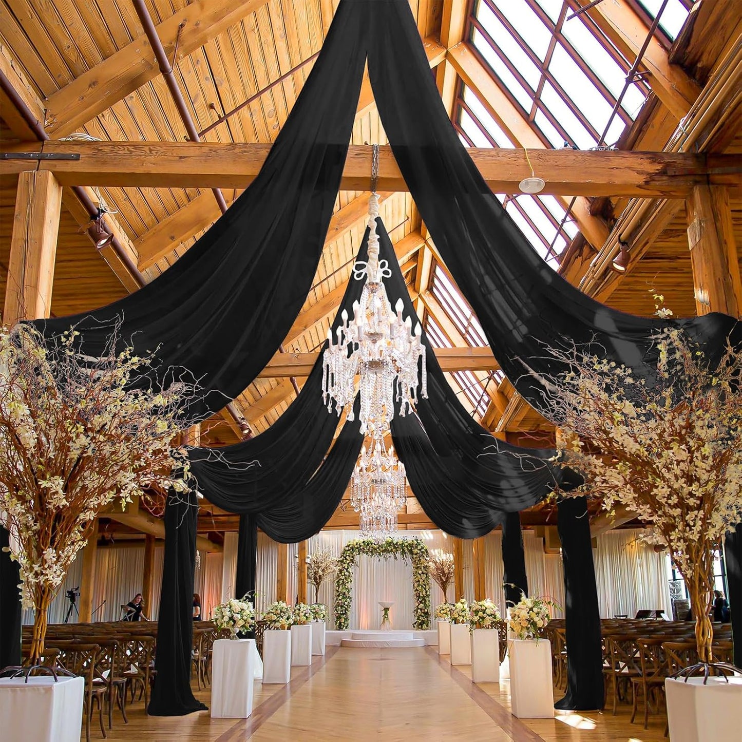 6 Panels Black Ceiling Drapes for Wedding, 5ftx10ft Ceiling Drapes Cheesecloth Sheer Fabric Curtain Wedding Arch Draping Fabric Romantic Ceilings Decorations for Weddings Party Ceremony Stage