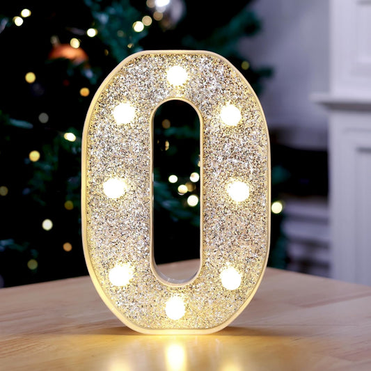 Marquee Light Up Letters, Glitter Silver LED Letter Lights Battery Powered Alphabet Letter Sign for Night Light Wedding Birthday Party Cafe Bar Decoration Girls Room Decor - O
