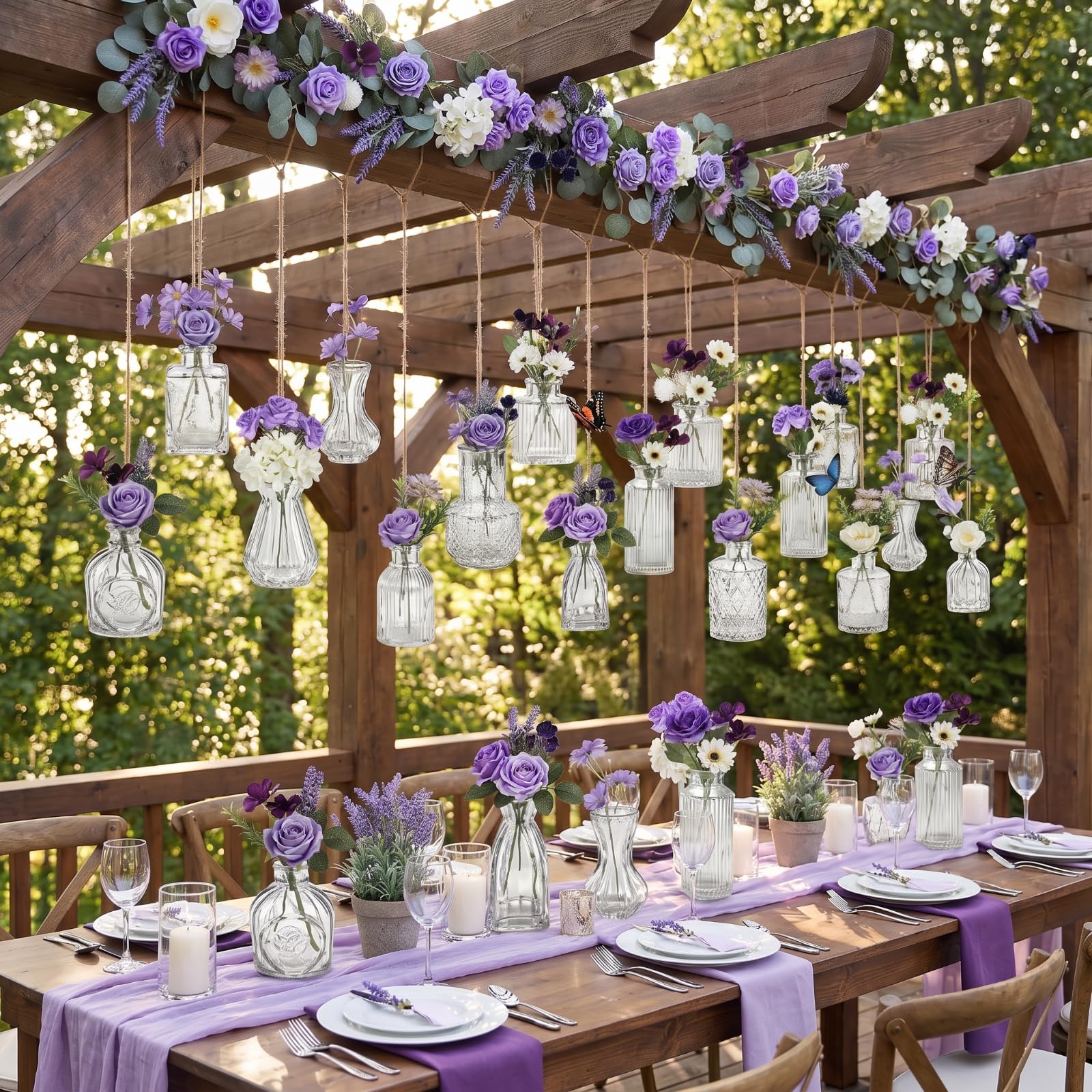 Ferrochef 36 Pcs Artificial Flowers Table Centerpiece with Vases Colorful Wildflower Centerpieces