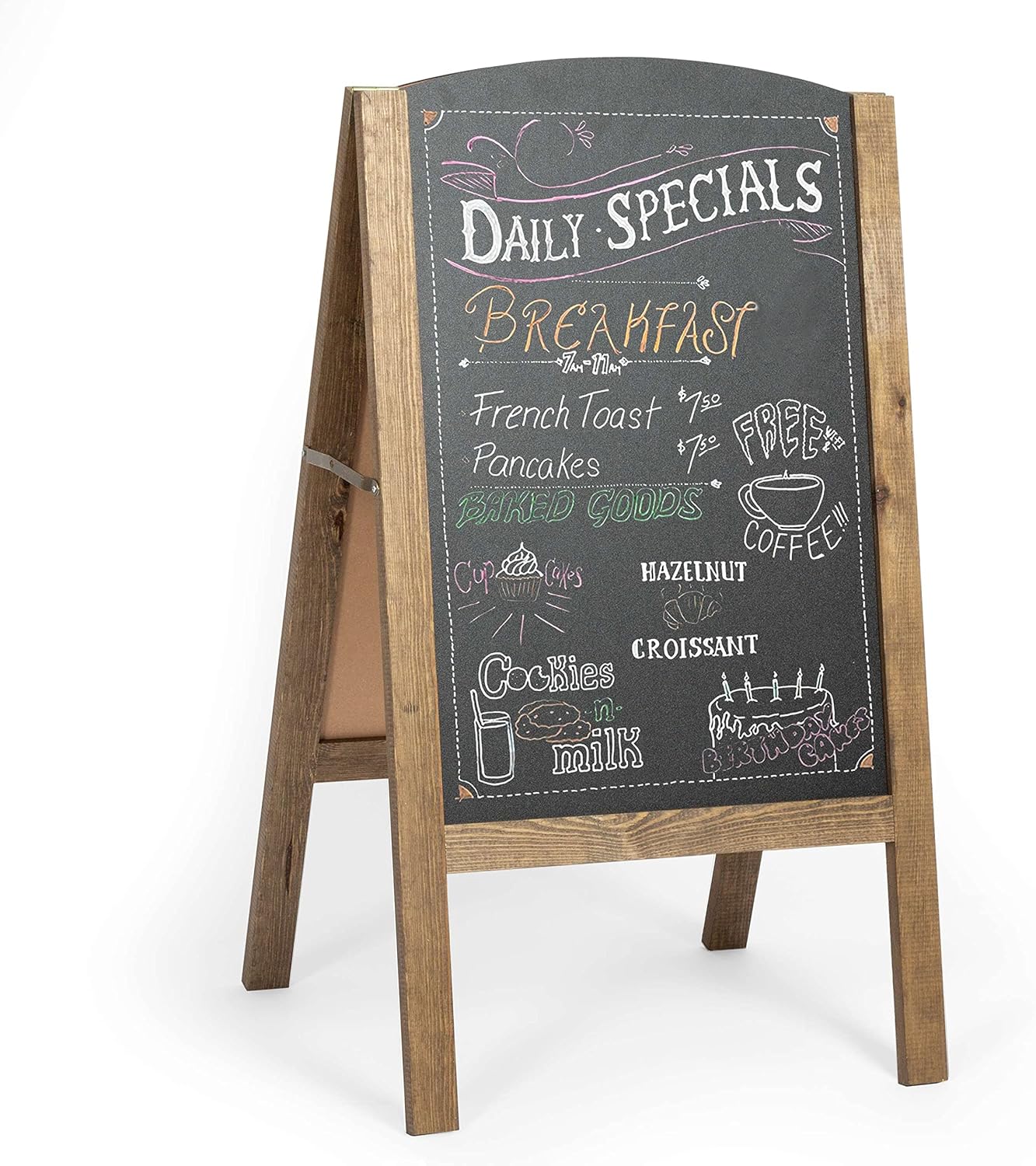 Ilyapa A-Frame Chalkboard Sidewalk Sign - Rounded Top Folding Standing Sandwich Sign for Restaurant, Office, Weddings - Rustic Barnwood, 18 x 31.5 in