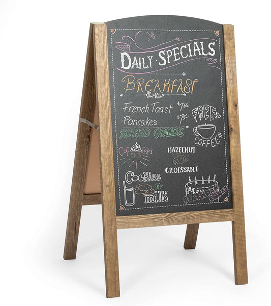Ilyapa A-Frame Chalkboard Sidewalk Sign - Rounded Top Folding Standing Sandwich Sign for Restaurant, Office, Weddings - Rustic Barnwood, 18 x 31.5 in