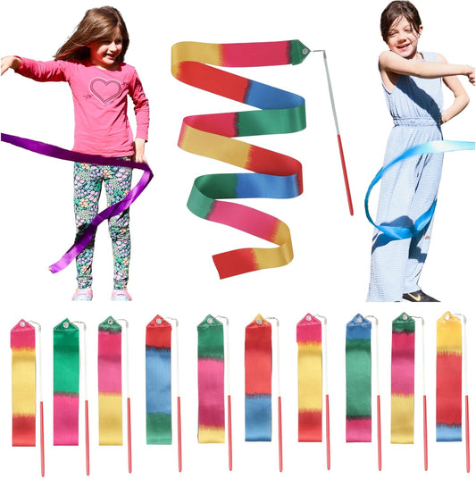 Ribbon Dance Wands 20 Pack, Party Favors for Kids Goodie Bag Stuffers, Rainbow Birhtday Outdoor Party Games (multicolored ribbon with Red grip, 20pcs Set)