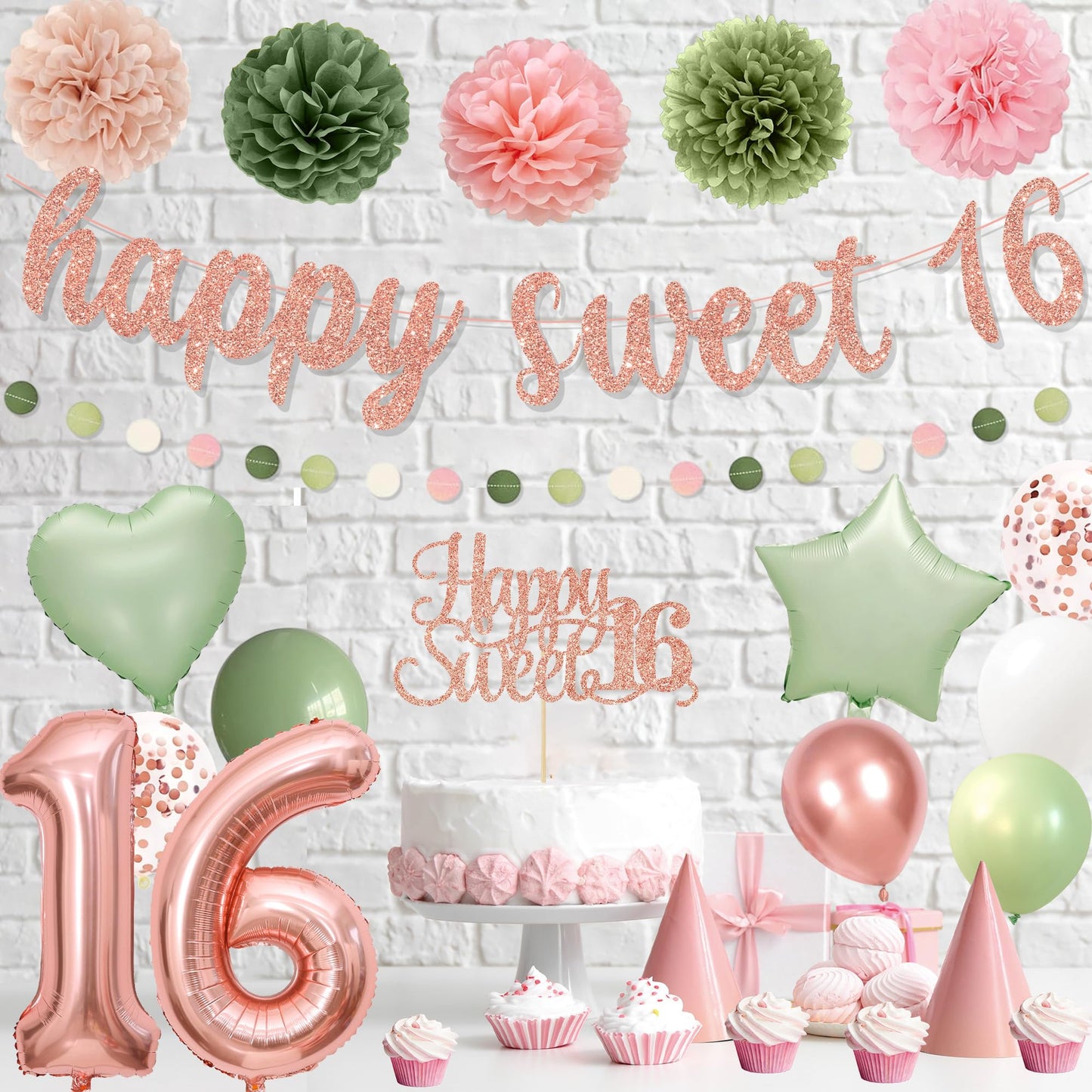 Holkcog Sweet 16 Party Decorations for Girls, Happy 16th Birthday Supply