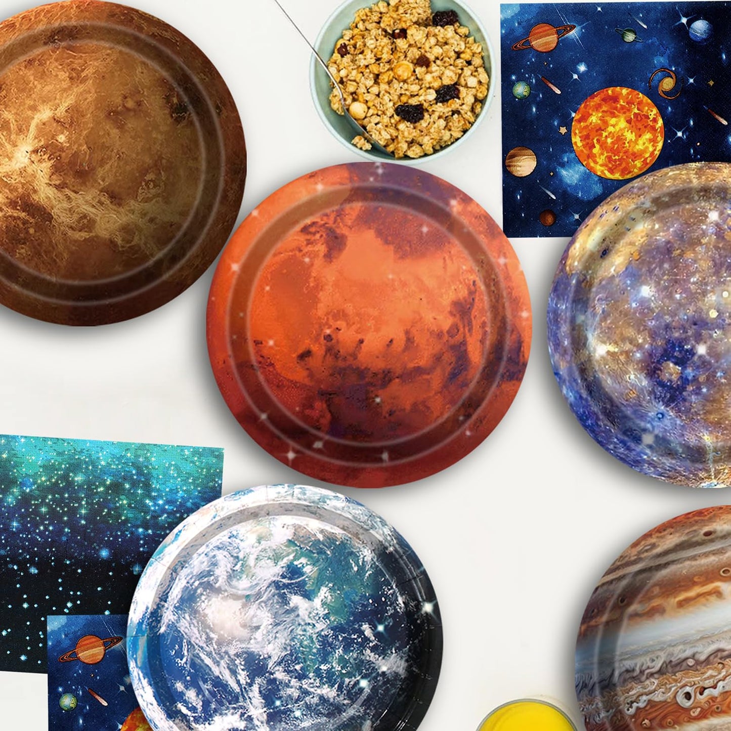 UROINEPA Space Theme Party Decorations 100Pcs Galaxy Planet Outer Space Disposable Plates and