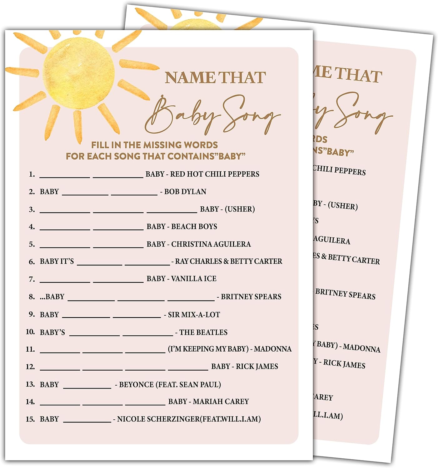 YSTEP Boho Sunshine 30 Name That Baby Song Game Cards with 1 Answer Card, Gender Reveal Party Supplies Favors (5"x7") - D06