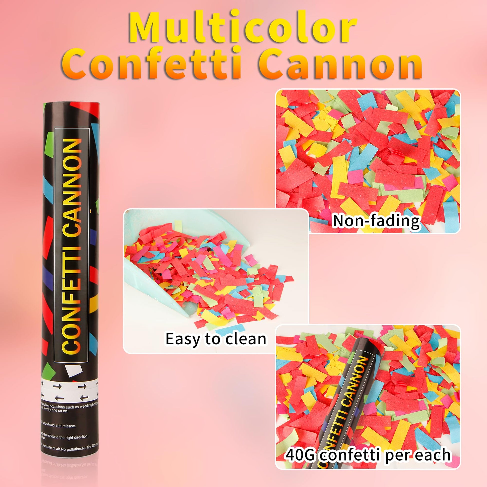 6 Pack 12 Inch Confetti Cannon Multicolor Confetti Popper Party Shooter for Wedding Birthday