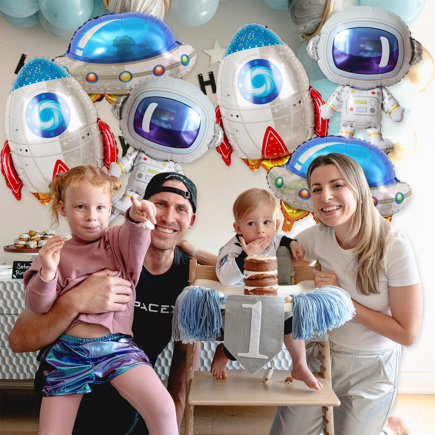 6 PCS Space Balloons Set, Astronaut UFO Rocket Foil Balloons, Party Decor