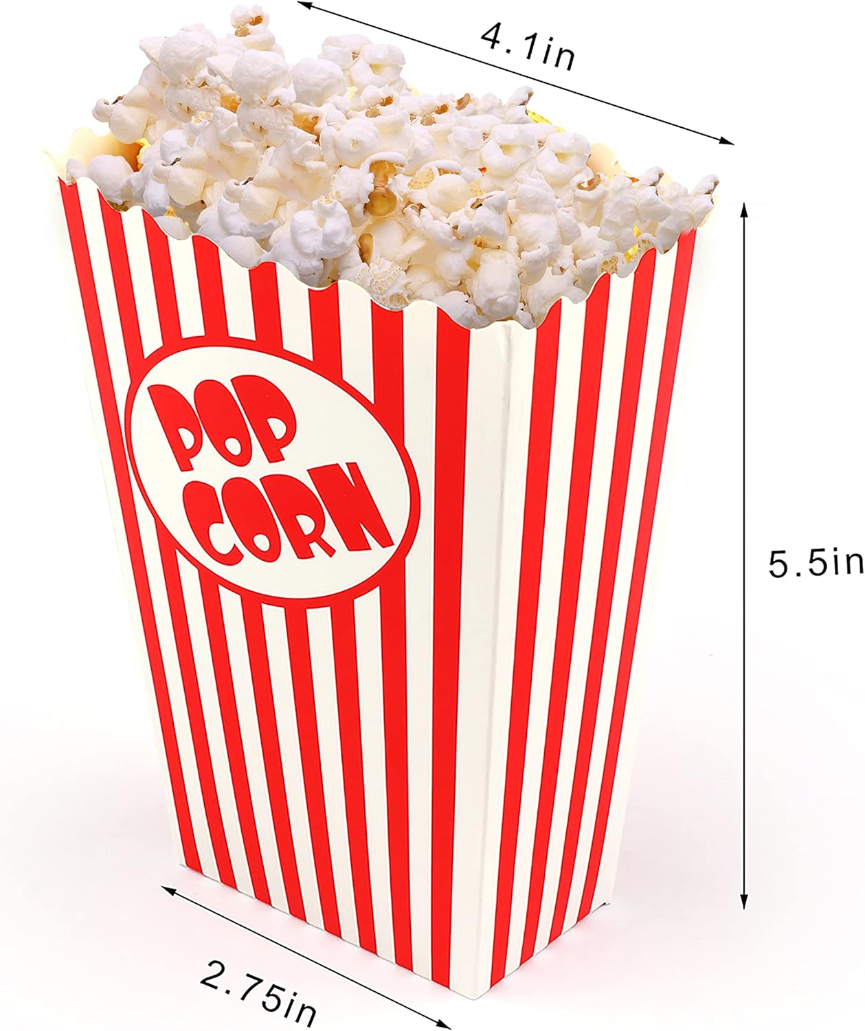 50 Pcs Small Popcorn Boxes for Party 5.5 Inches Tall Red & White Striped Popcorn Bags Mini Popcorn Buckets & Popcorn Bowl for Movie Theater, Home, Carnival Decorations (50)