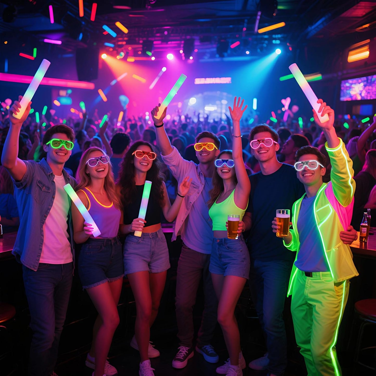 42 Packs LED Glasses 7 Neon Colorsï¼?2 NEW Neon Colors Added ）glow in the dark party supplies Favor for Kids Adult Glow sticks Light Up Glasses fit Holiday Birthday Valentine's Day Halloween Christmas