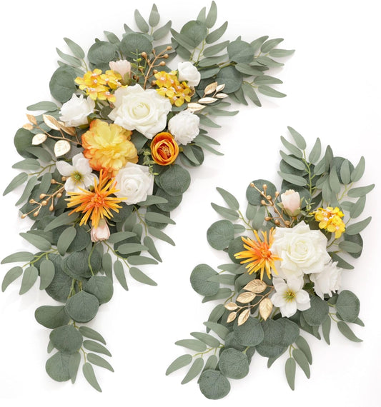 Wedding Sign Faux Flower Swag (Pack of 2) for Ceremony Party Reception Entrance Floral Decor Wall Easel Stand for Wedding Poster Welcome Sign (Bright Yellow)