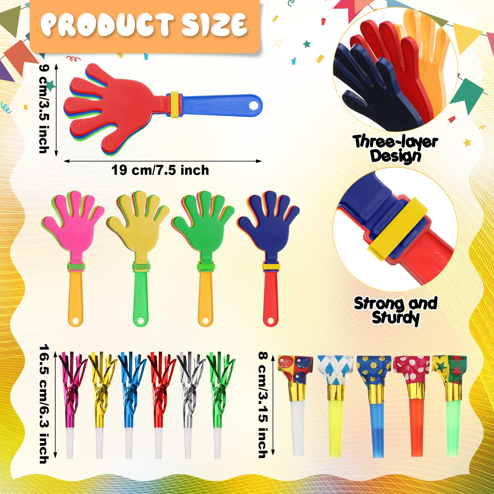 Yunsailing 112 Pcs Noise Makers Bulk, Hand Clappers Party Blowers,112 Pcs