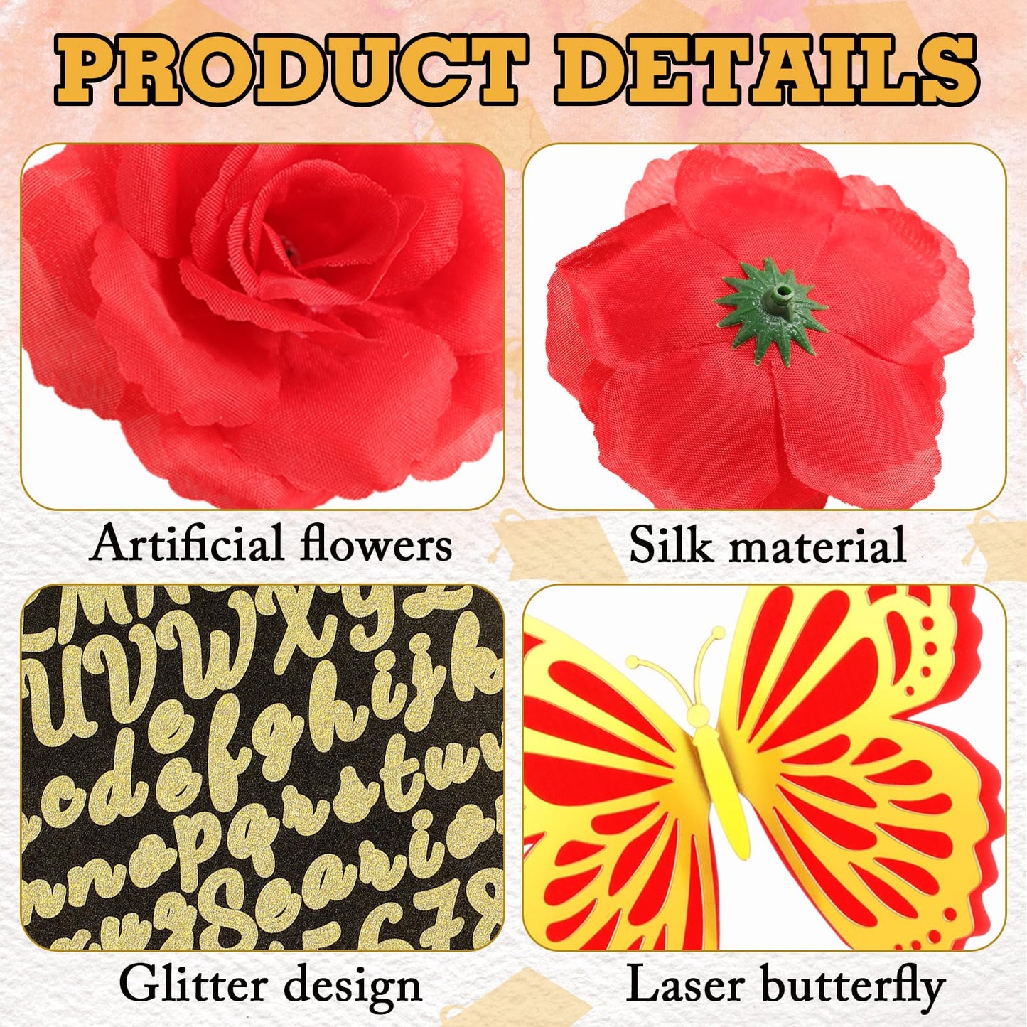 Solsew 35 Pcs DIY Graduation Cap Decorations Kit, Include Faux Flower 3D Butterfly Graduation Quote