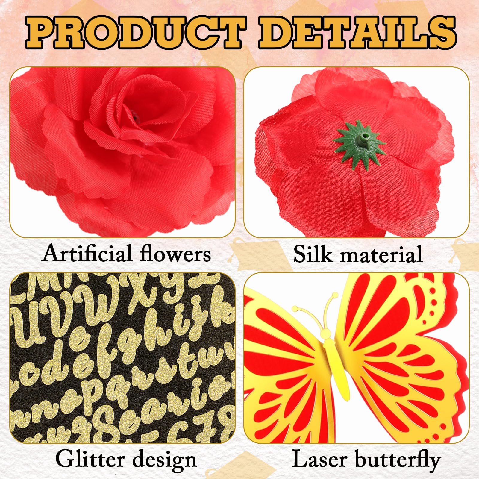 Solsew 35 Pcs DIY Graduation Cap Decorations Kit, Include Faux Flower 3D Butterfly Graduation Quote