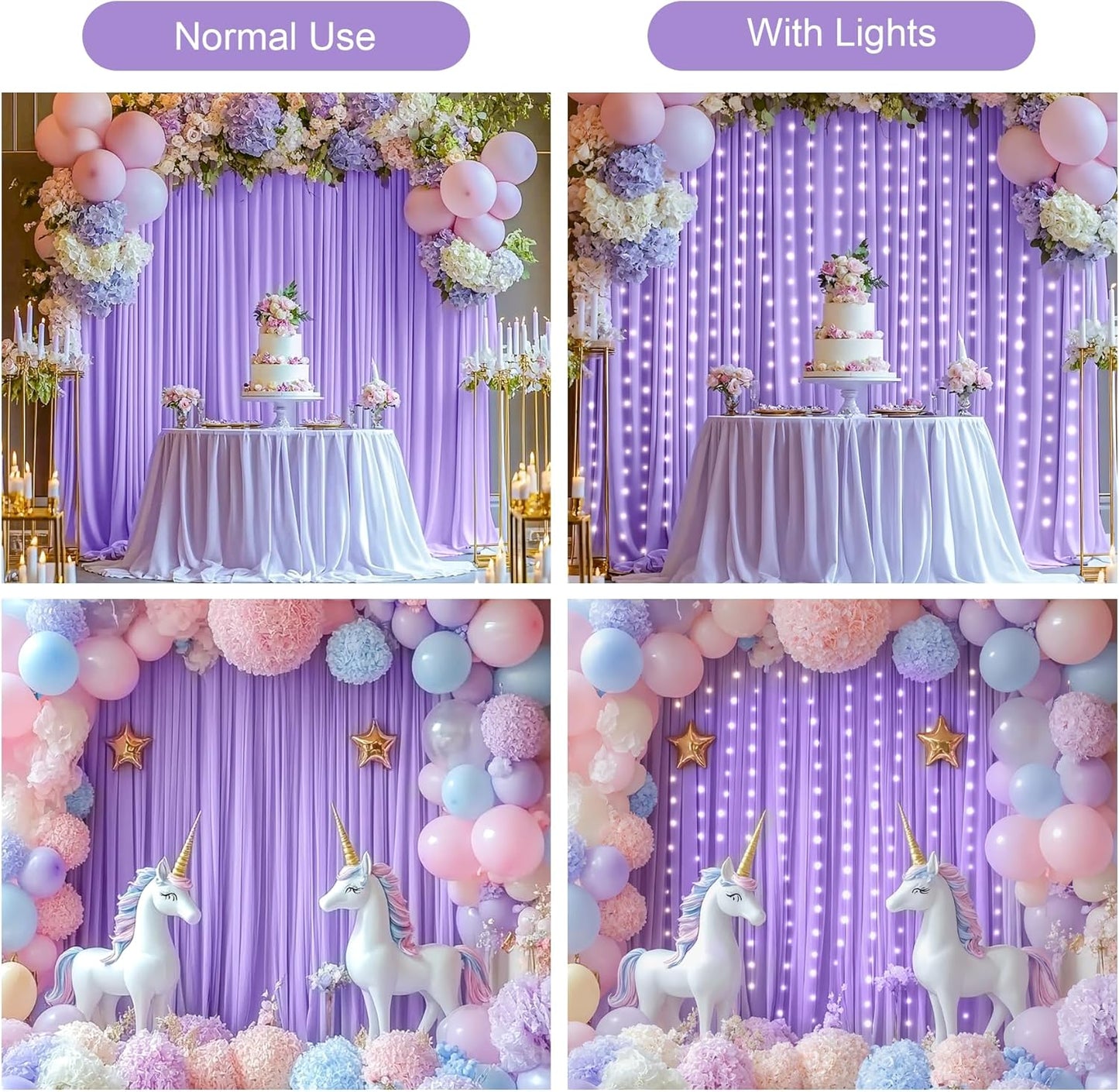 Lavender Backdrop Curtains with Lights for Parties,10x10FT Wrinkle Free Polyester Wedding Photo Backdrop Curtains for Baby Shower Birthday Ceremony Reception Home Party Decorations-5ft x 10ft,2 Panels
