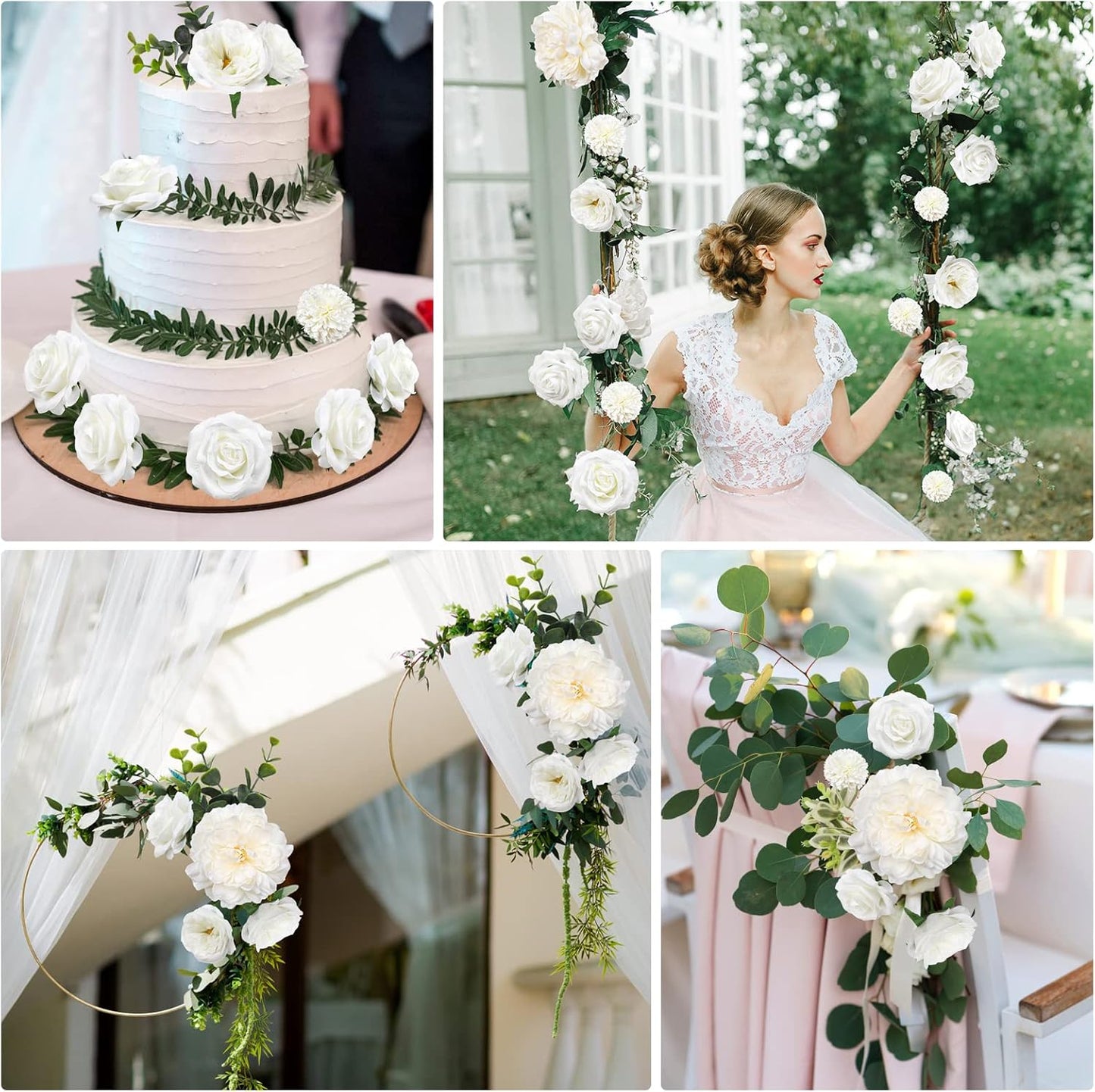 AmyHomie White Artificial Flowers Combo Silk Mix Peony Rose Hydrangea Daisy Fake Flowers w/Stem for DIY Wedding Bouquets Centerpieces Arrangements Table Decor Party Bridal Baby Shower Home Decor