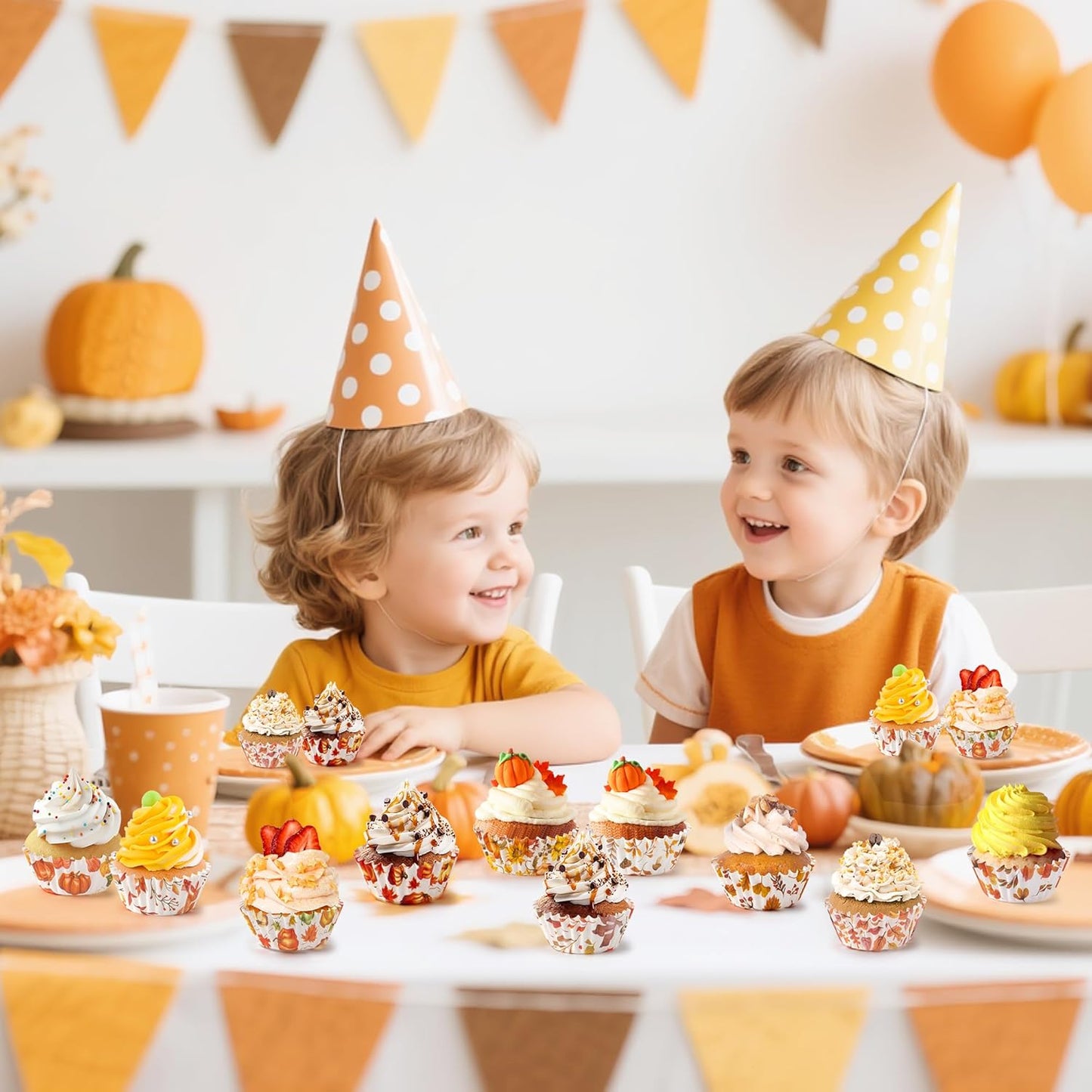 COcnny Fall Mini Cupcake Liners - 600pcs Autumn Watercolor Muffin Paper Cupcakes Baking Cups Wrappers, Pumpkin Maple Leaf Case Cake Wrap Making Supplies for Fall Thanksgiving Party (10 Styles)