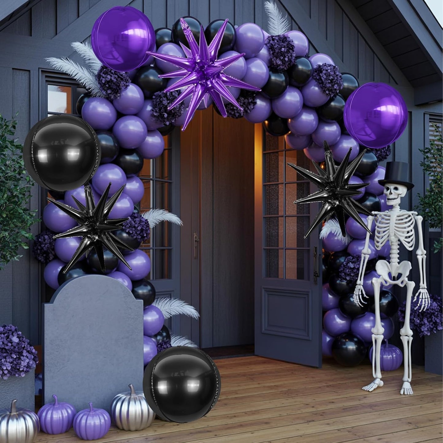 6Pcs Black Purple Foil Balloons,22Inch Purple Black 4D Round Ball Balloon and Explosion Star Balloon for Birthday Wedding Baby Shower Anniversary Party Decorations