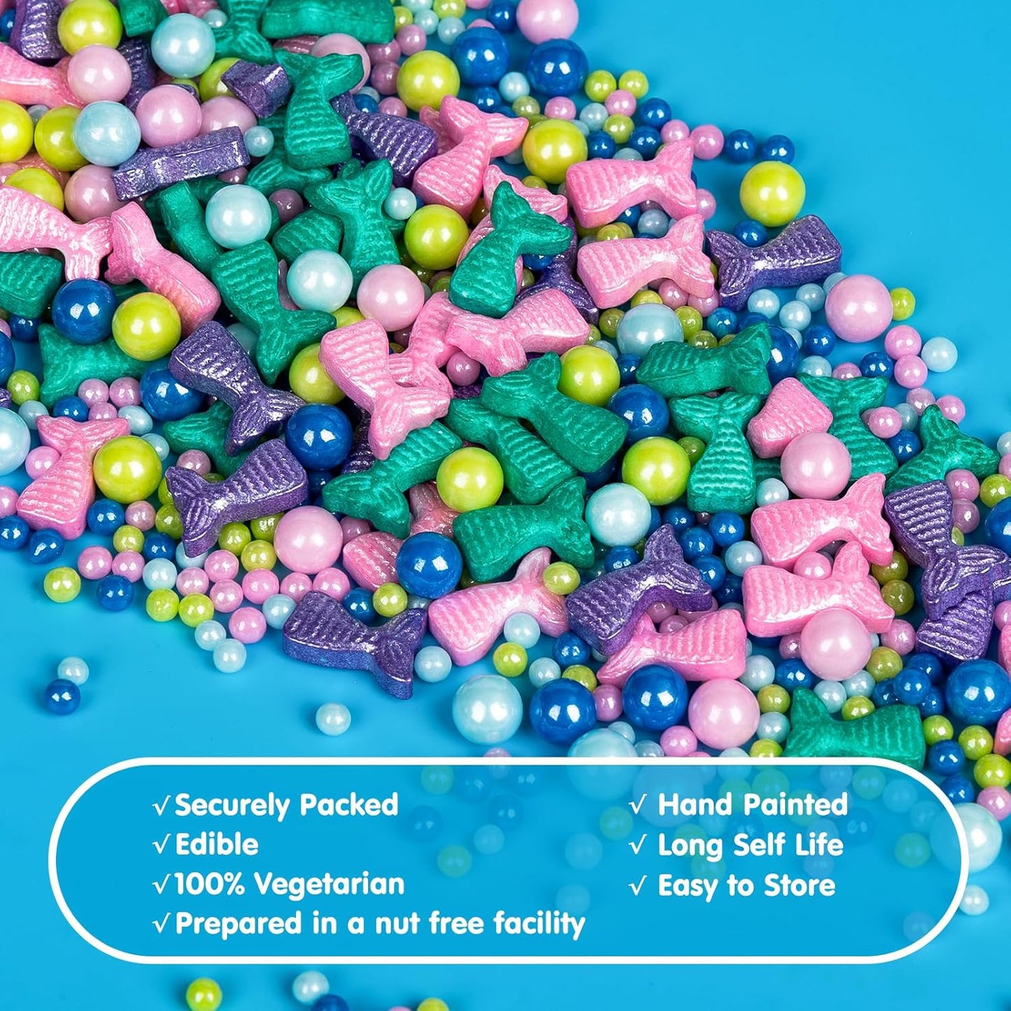 Mermaid Sprinkles, Edible Pearl Sprinkle for Cake Decorating,130g/4.58oz, Blue Green Purple Pearls Mix Baking Candy, Ocean Theme Cake Topper Cupcake Cookie Ice Cream Decorations, Birthday Children's Summer Party Supplies