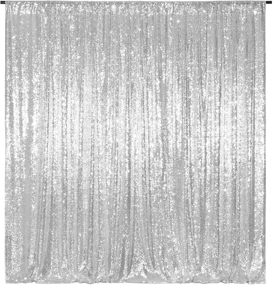Poise3EHome Silver Backdrop,8FT x 10FT Silver Sequin Photography Backdrop Curtain for Party Decoration