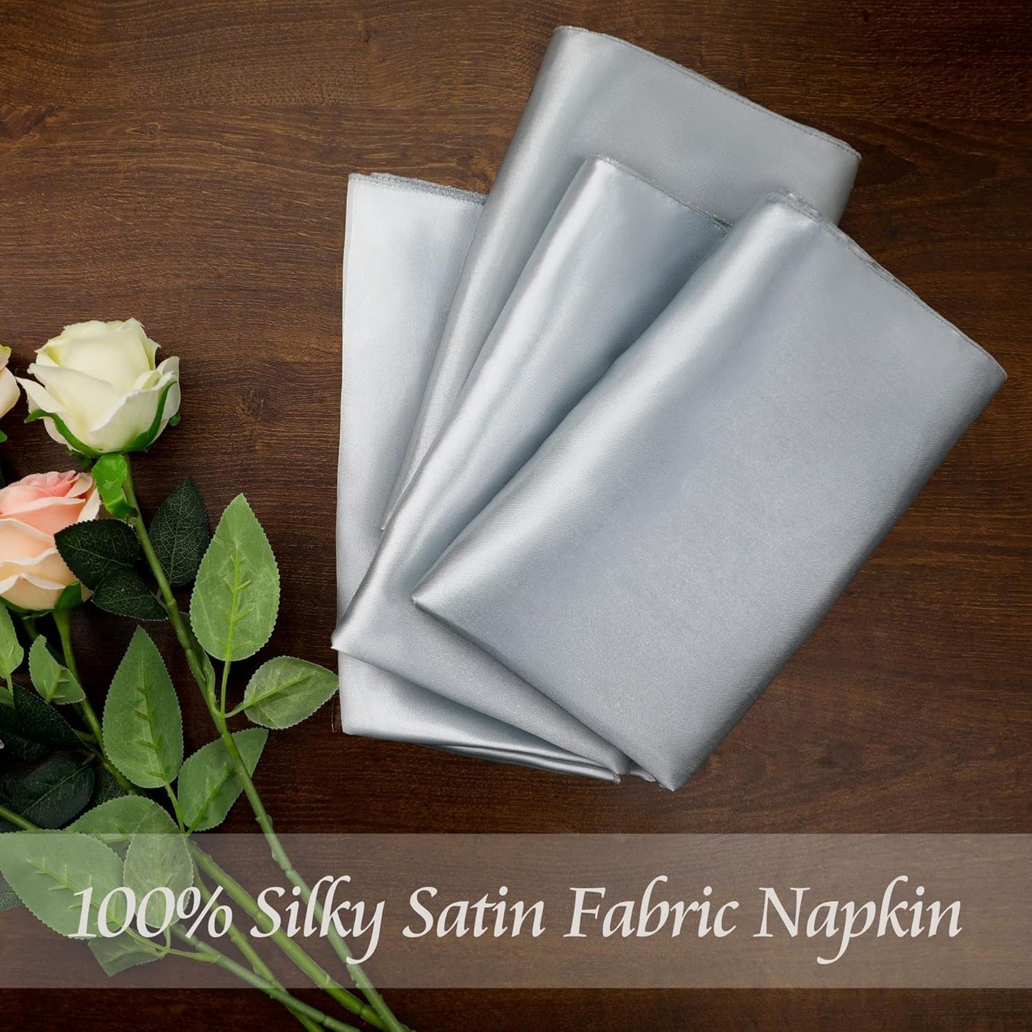 Manyshofu 50 Pieces Silver Satin Napkins - 12x12 Inches Cloth Napkins, Square Satin Fabric Napkin Set - Elegant & Smooth Table Napkins for Wedding Dinner Party Lunch Banquet Decoration