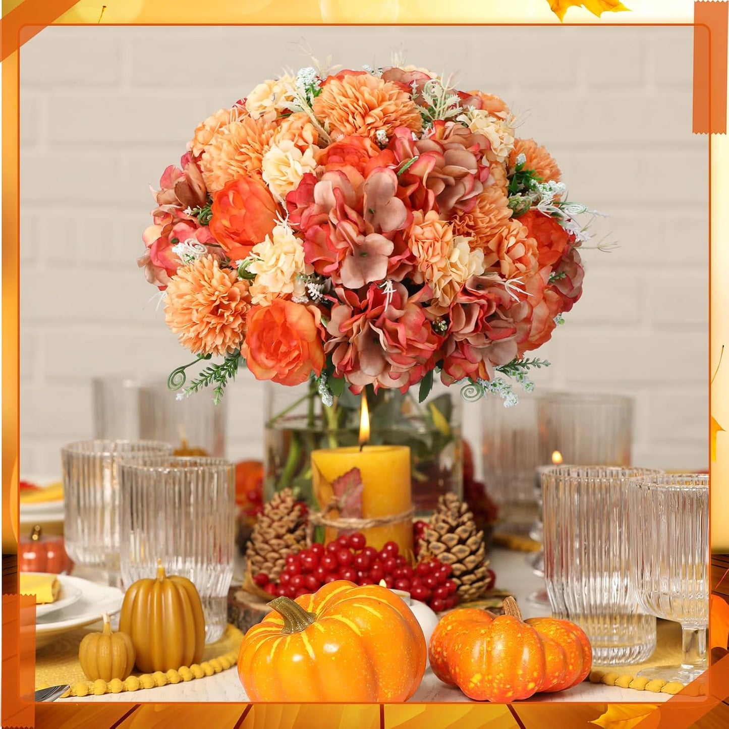 Tigeen Artificial Flowers Artificial Peonies Silk Flowers Faux Peony Fake Peony Silk Hydrangea Bouquet for Wedding Table Centerpiece Floral Vase Decor(Bright Orange,24 Bundles)