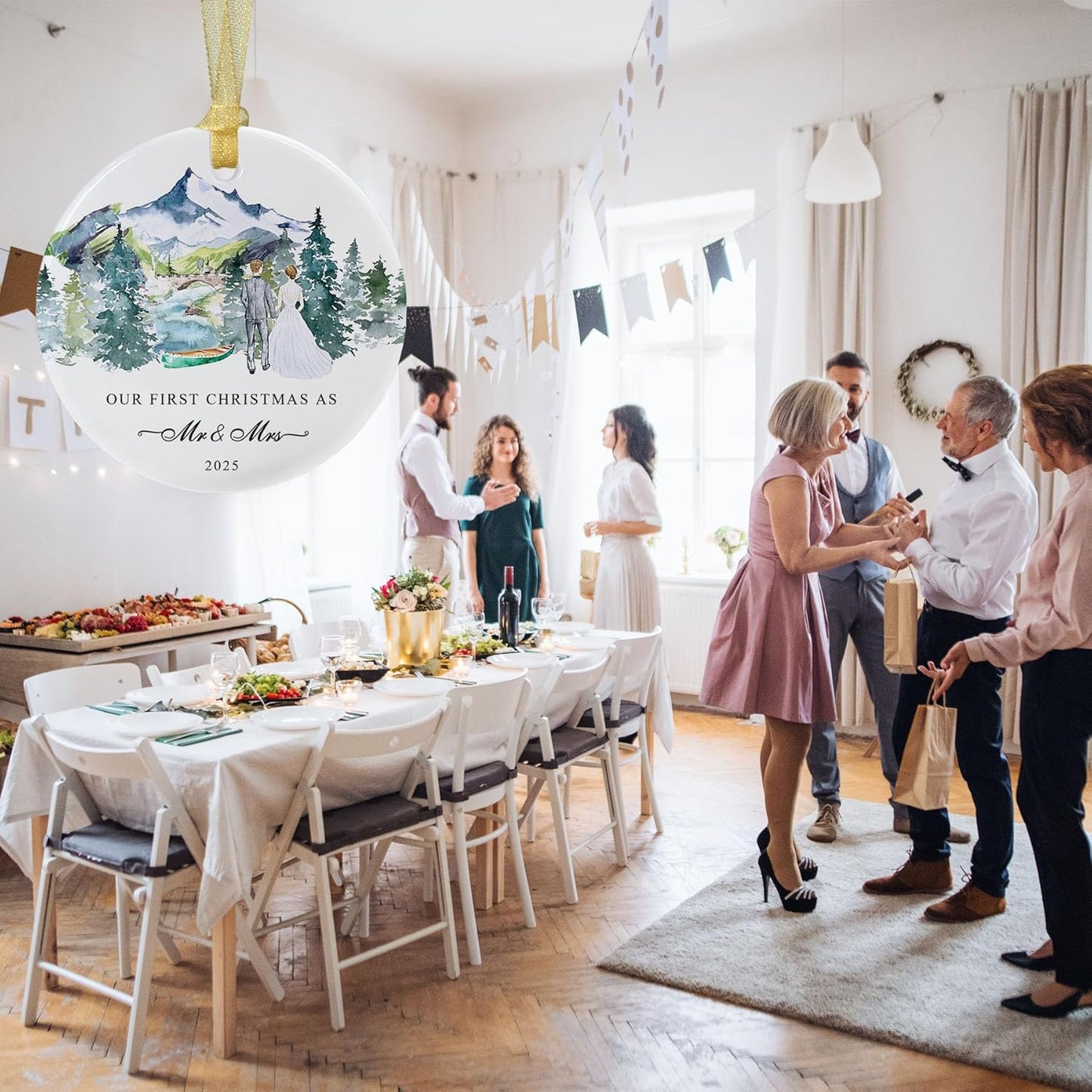 Our First Christmas Ornament Gift 2025,Just Married Ceramic Ornaments as Mr and Mrs,First Year Christmas Hanging for Couples,Newlywed Xmas Wedding Decoration with Gift Box and Card (2.9")