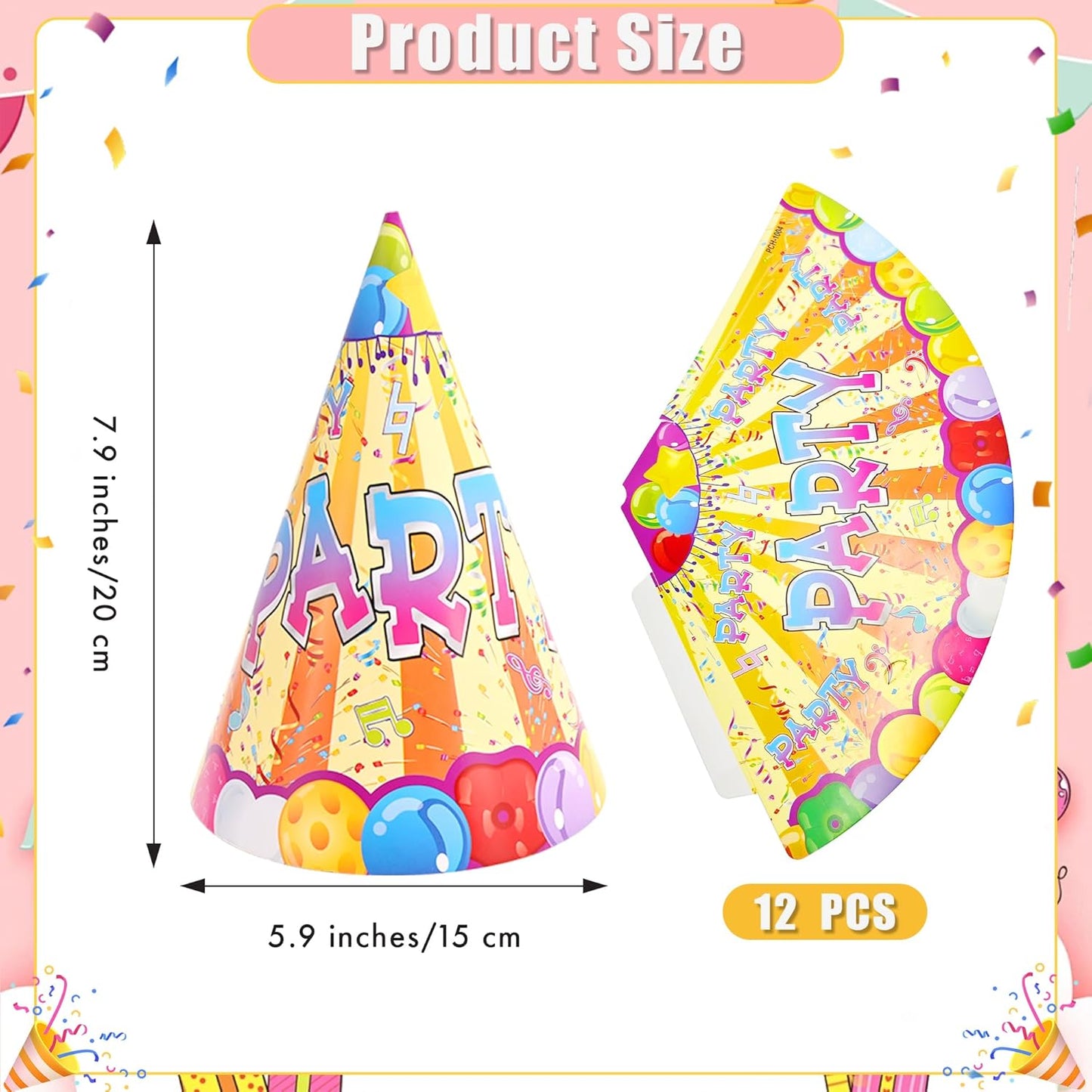 CANREVEL 12 PCS Party Hats for Kids and Adults, Party Headwear, Happy Birthday Hats, Birthday Party Decorations